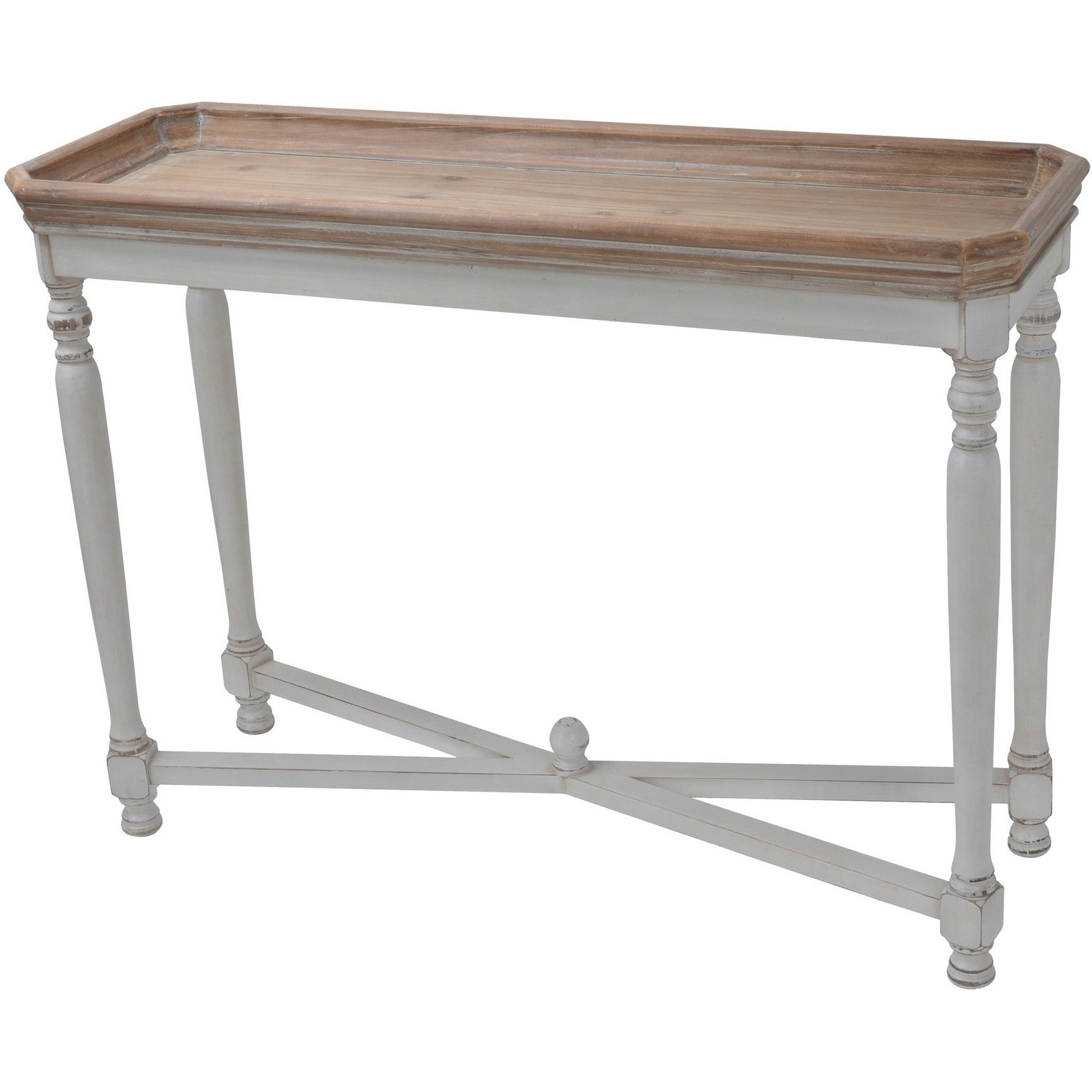 Fin 42 Inch Console Accent Table, Tray Top, Fir Wood, White, Brown