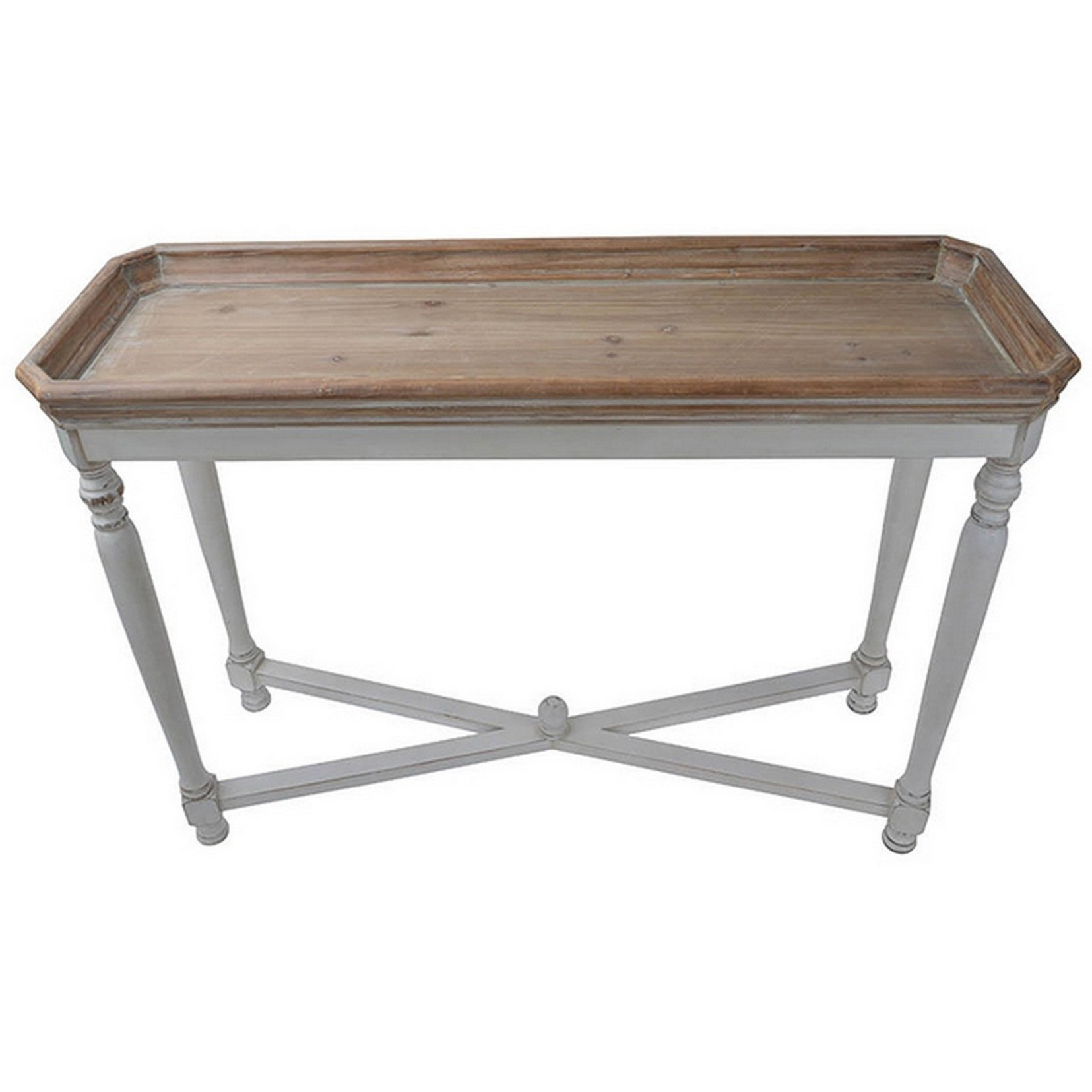 Fin 42 Inch Console Accent Table, Tray Top, Fir Wood, White, Brown