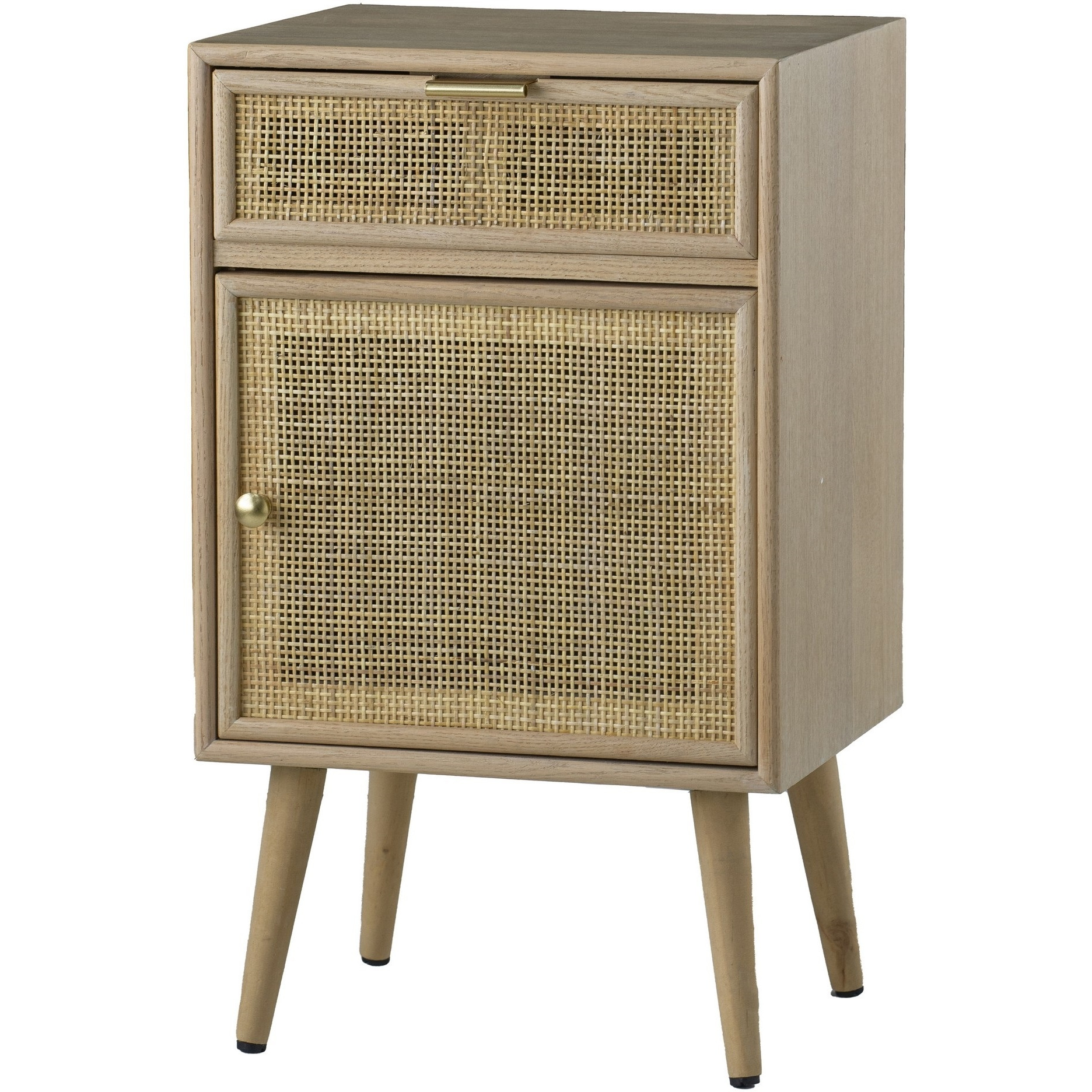 Keli 28 Inch Accent Cabinet, 1 Drawer, Pine, Woven Rattan Design, Natural