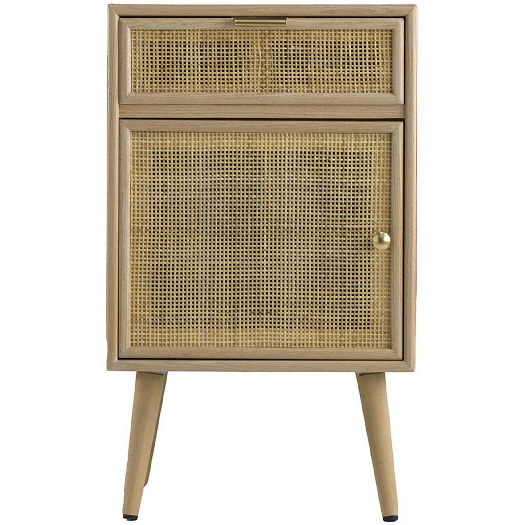 Keli 28 Inch Accent Cabinet, 1 Drawer, Pine, Woven Rattan Design, Natural