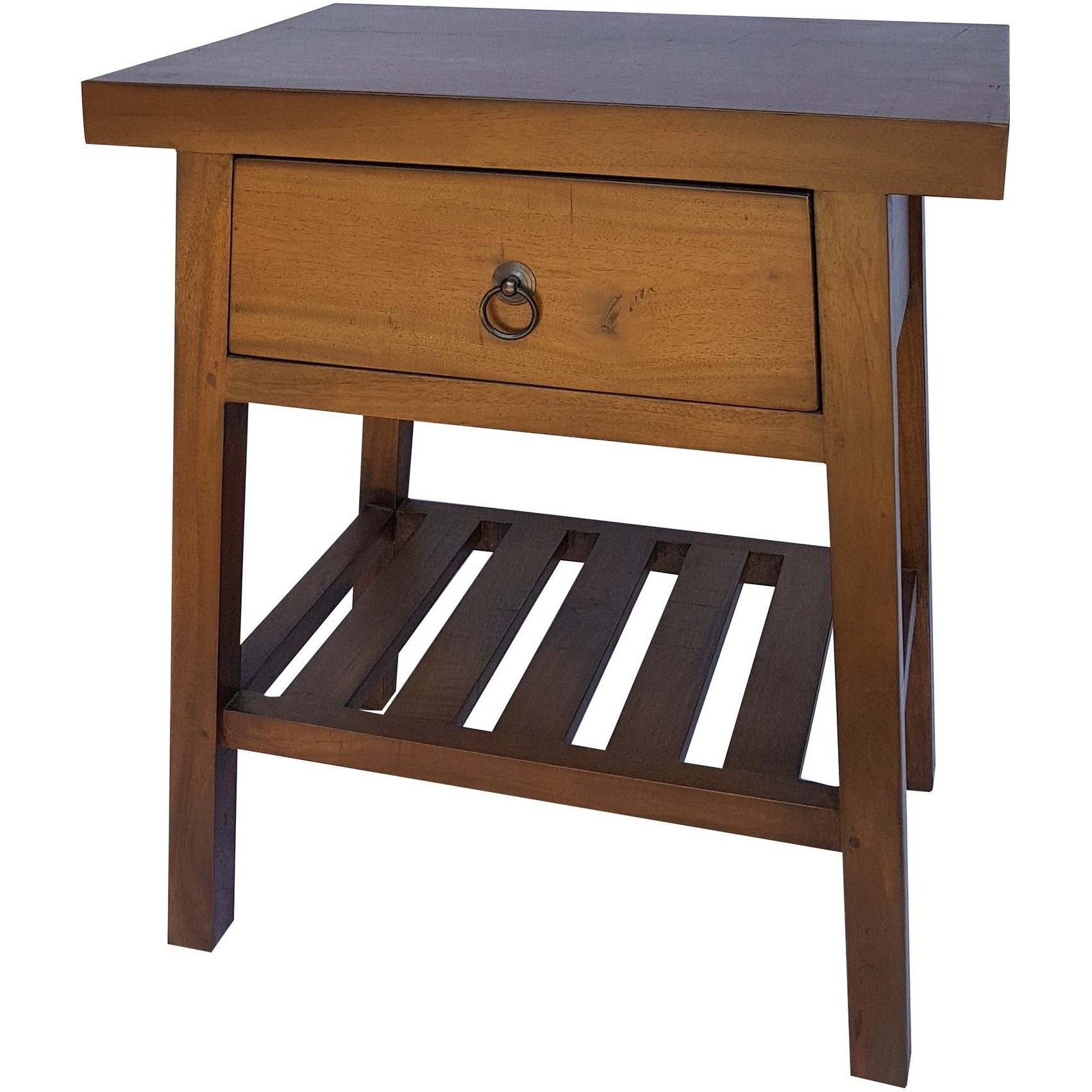 26 Inch Side Table, Classic Look, Drawer, Slatted Shelf, Modern Wood Brown