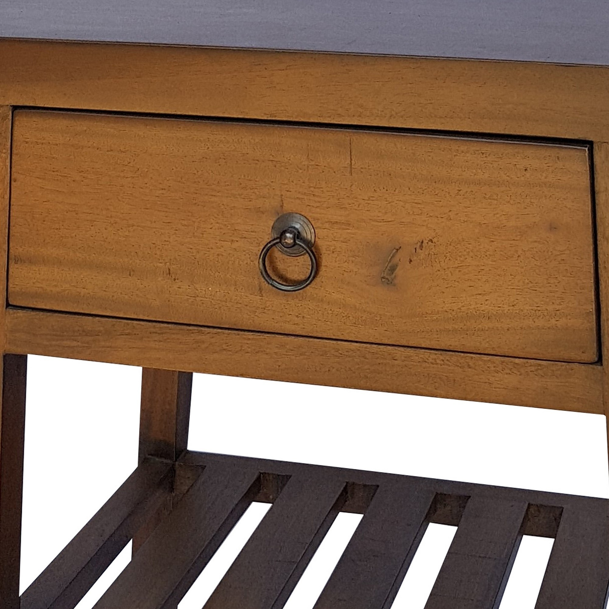 26 Inch Side Table, Classic Look, Drawer, Slatted Shelf, Modern Wood Brown