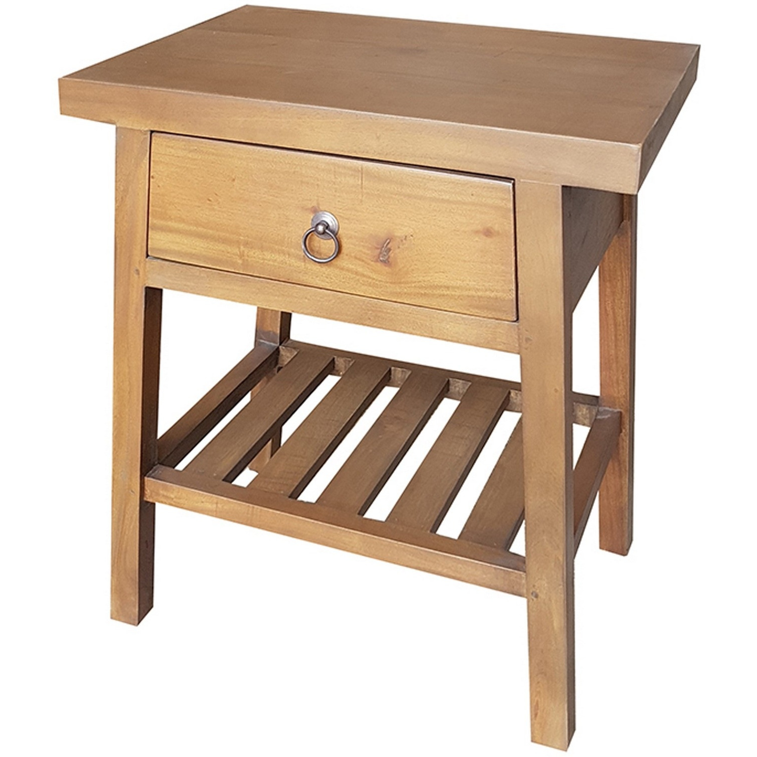 26 Inch Side Table, Classic Look, Drawer, Slatted Shelf, Modern Wood Brown