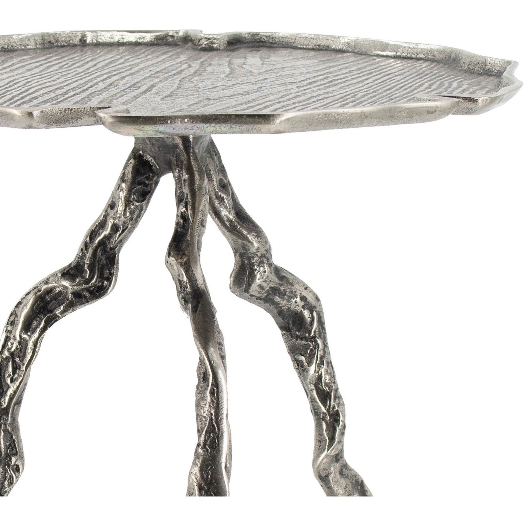 24 Inch Accent Table, Aluminum Metal Branch Tripod Legs, Antique Silver