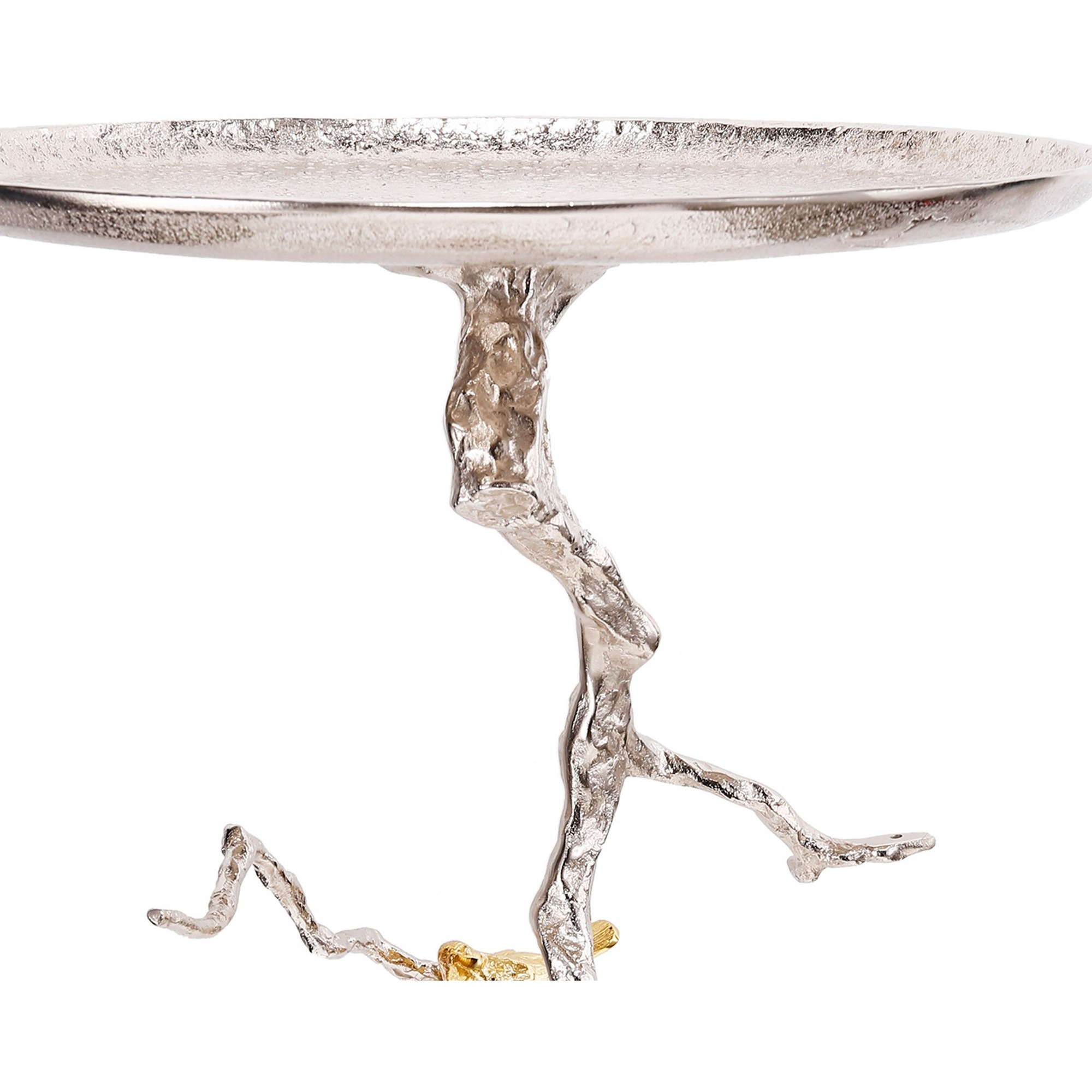28 Inch Accent Table, Artful Branch Like Frame, Gold Bird Accents, Silver