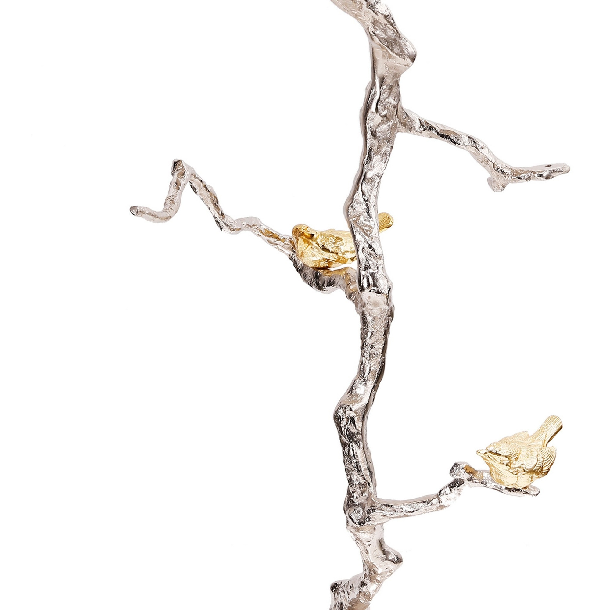 28 Inch Accent Table, Artful Branch Like Frame, Gold Bird Accents, Silver