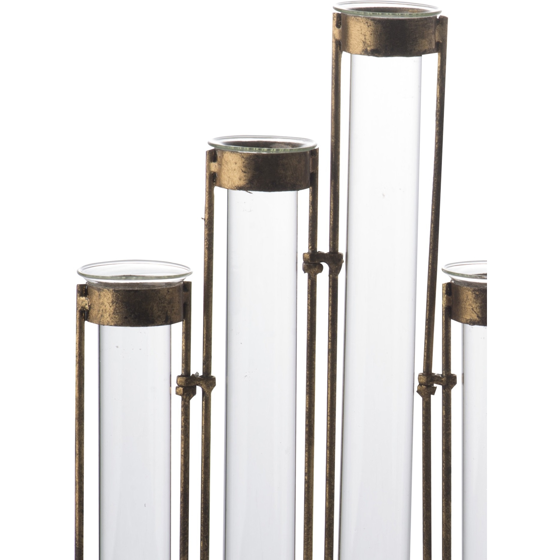 18 Inch 9 Slot Accent Vase, Glass Body Pieces in Iron Frame, Antique Bronze