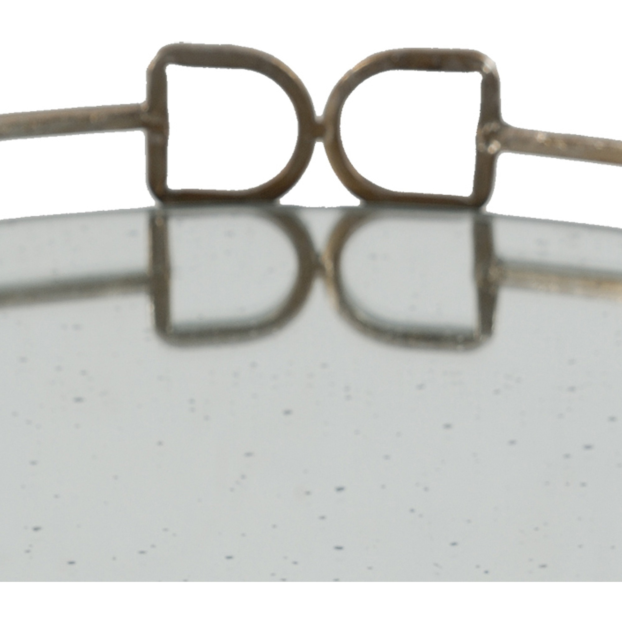 Sui 18 Inch Round Tray, Glass Bottom,  Silver Geometric Frame, Large