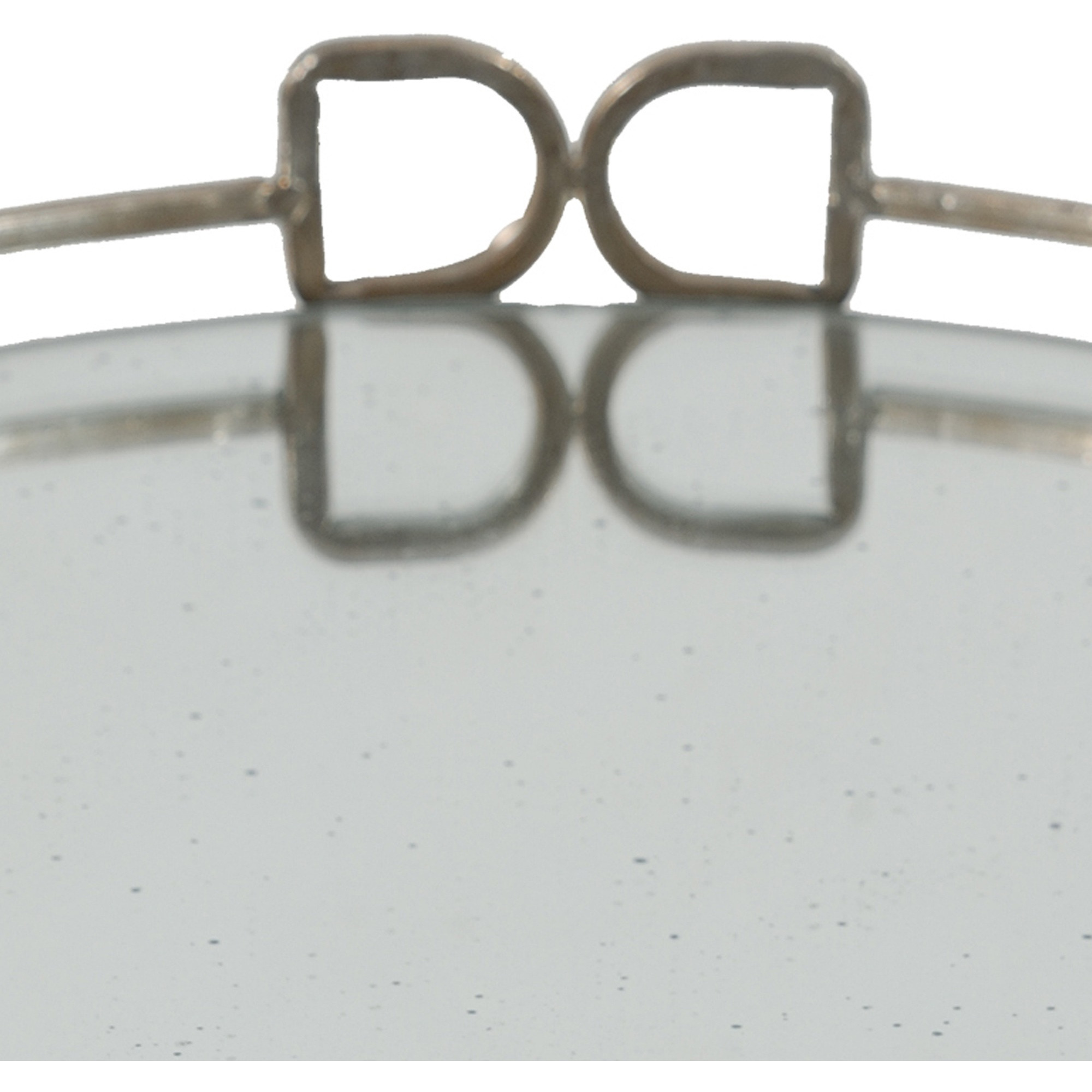Sui 16 Inch Round Serving Tray, Mirrored Silver Geometric Frame, Medium