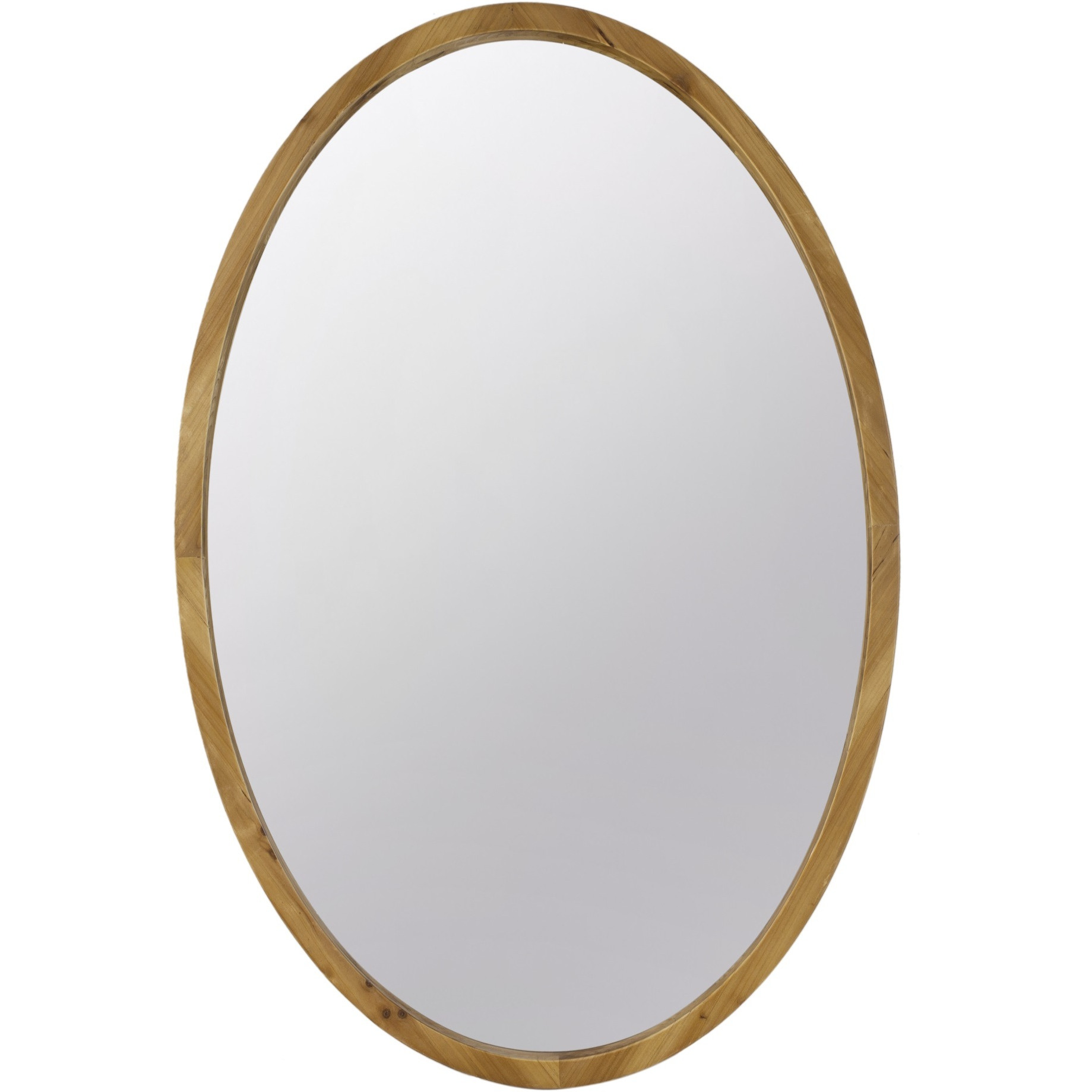 33 Inch Modern Accent Wall Mirror, Mountable Oval Wood Frame in Brown