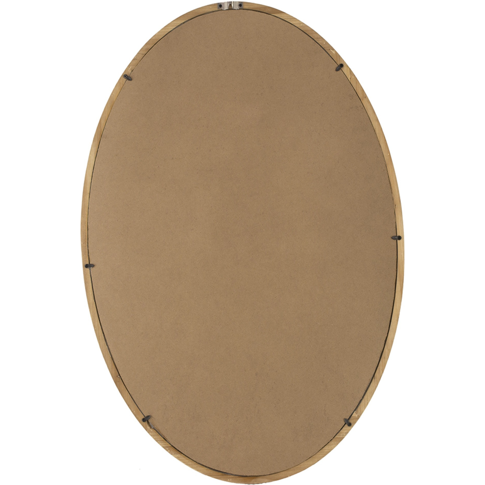 33 Inch Modern Accent Wall Mirror, Mountable Oval Wood Frame in Brown