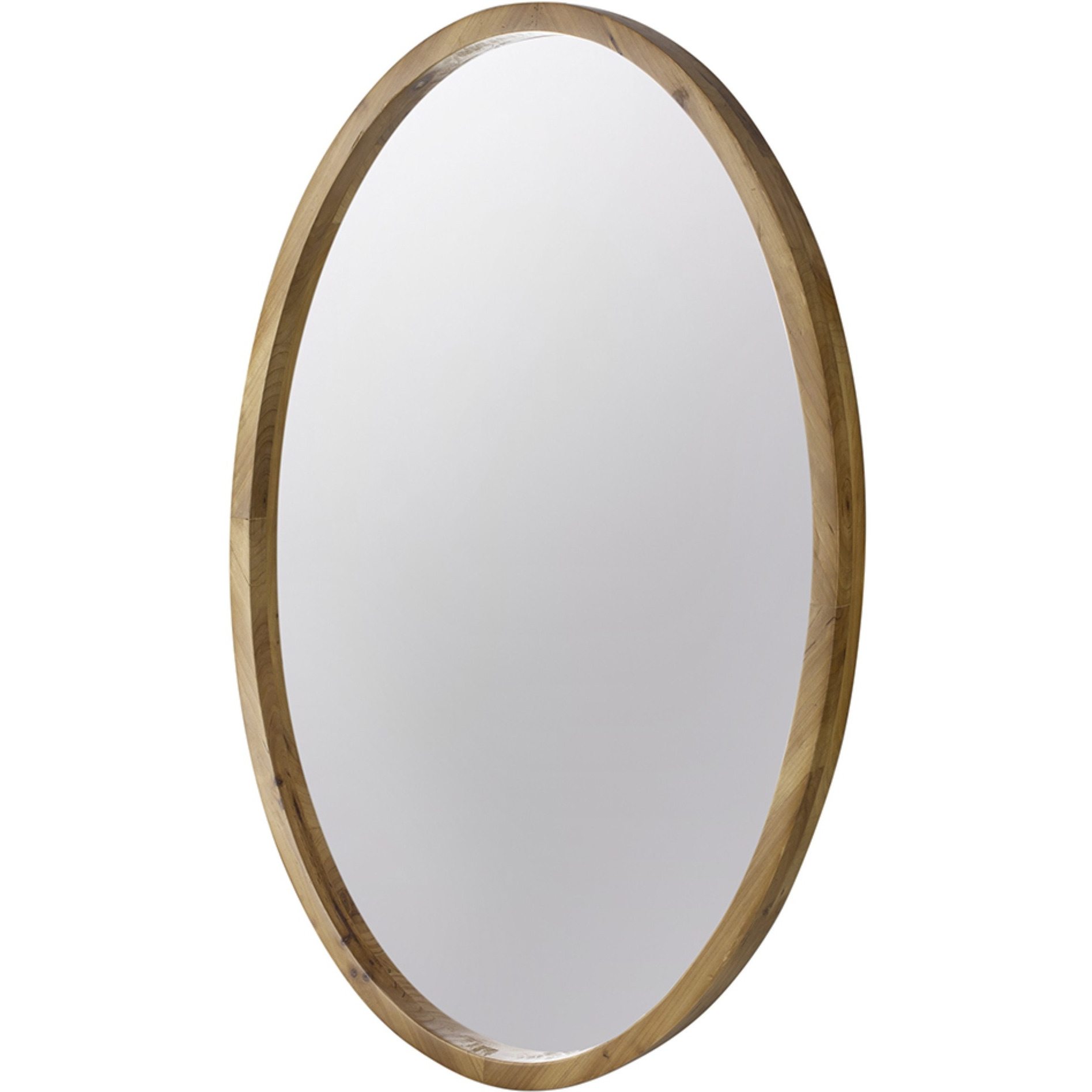 33 Inch Modern Accent Wall Mirror, Mountable Oval Wood Frame in Brown