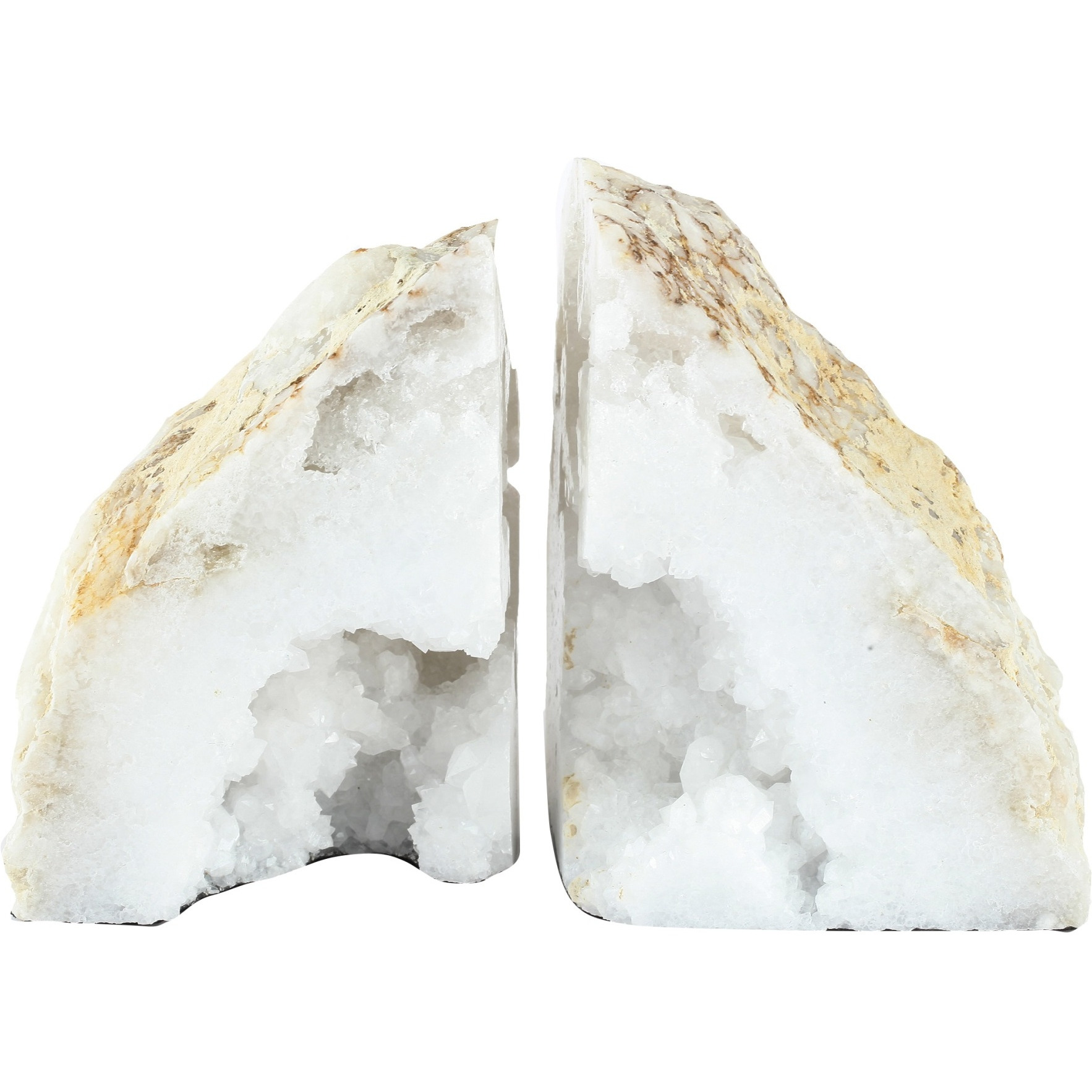 5 Inch Natural White Stone Bookends, Artisanal Textured Geode Rock