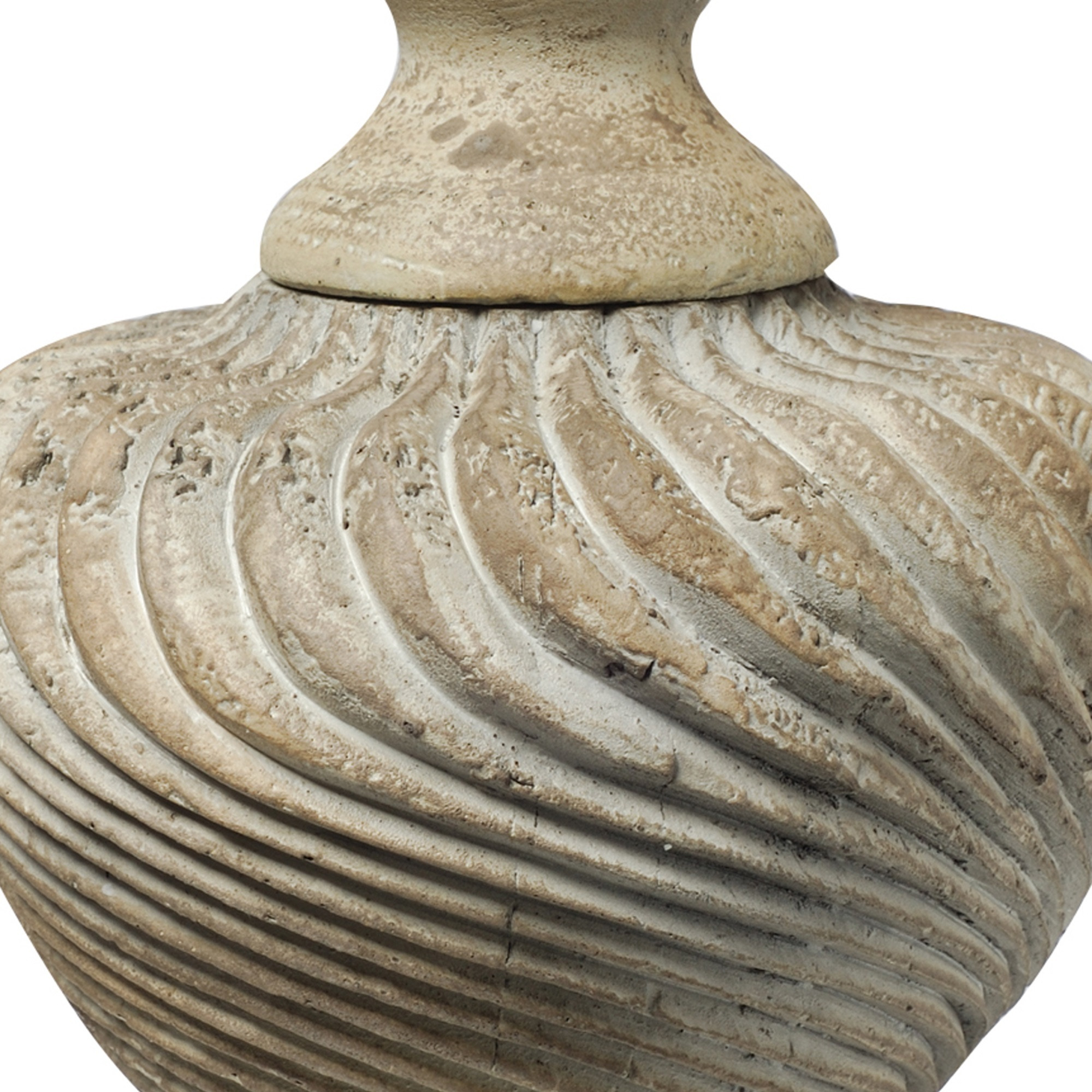 22 Inch Lidded Vase with Turned Finial Design and Swirl Pattern, White