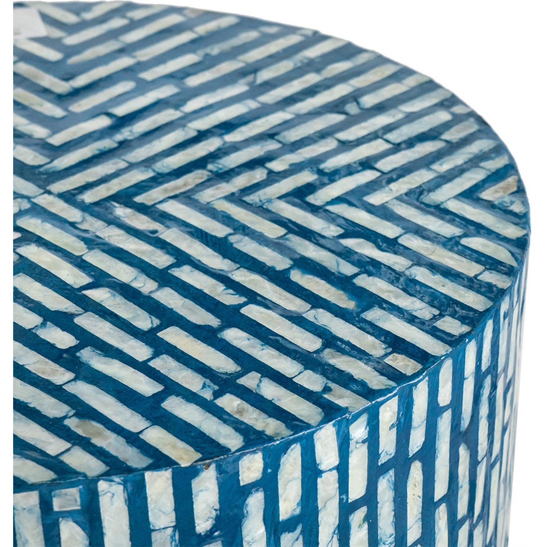 20 Inch Capiz Accent Stool Table, Cylindrical Linear Pattern, Blue, Black