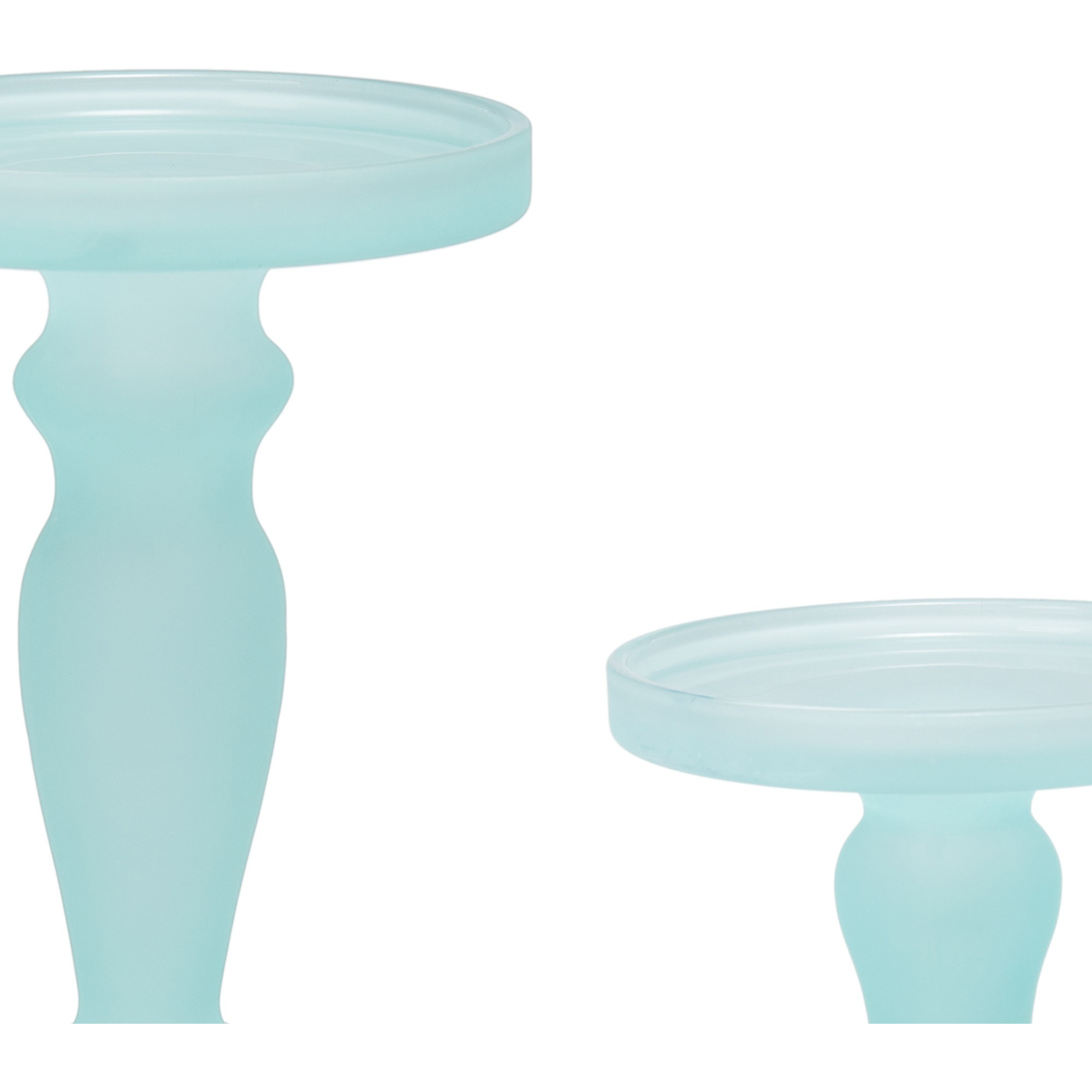 Qui 14, 11 Inch Candle Holders, Turned Pedestal, Blue Glass, Set of 2