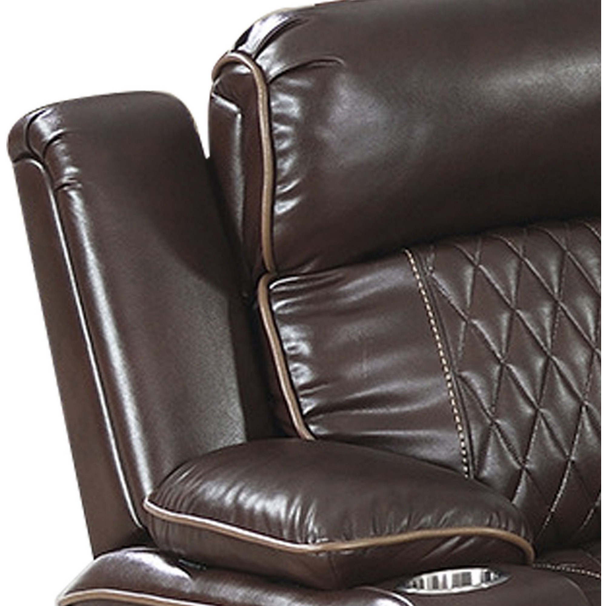 Xiu 38 Inch Power Recliner Chair, USB Port, Storage, Faux Leather, Brown