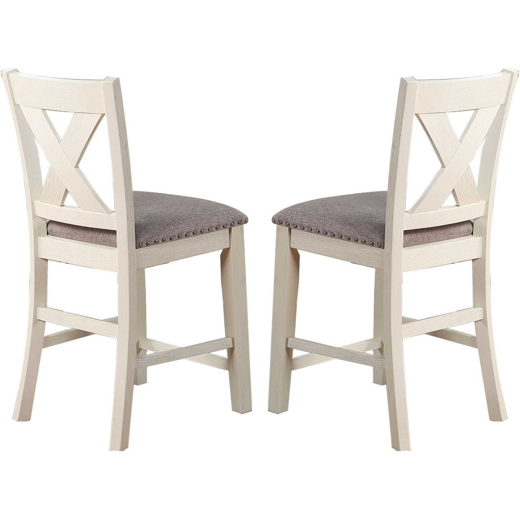 Joss 40 Inch Cottage Wood Counter Height Chair, Set of 2, Gray Seat, Cream