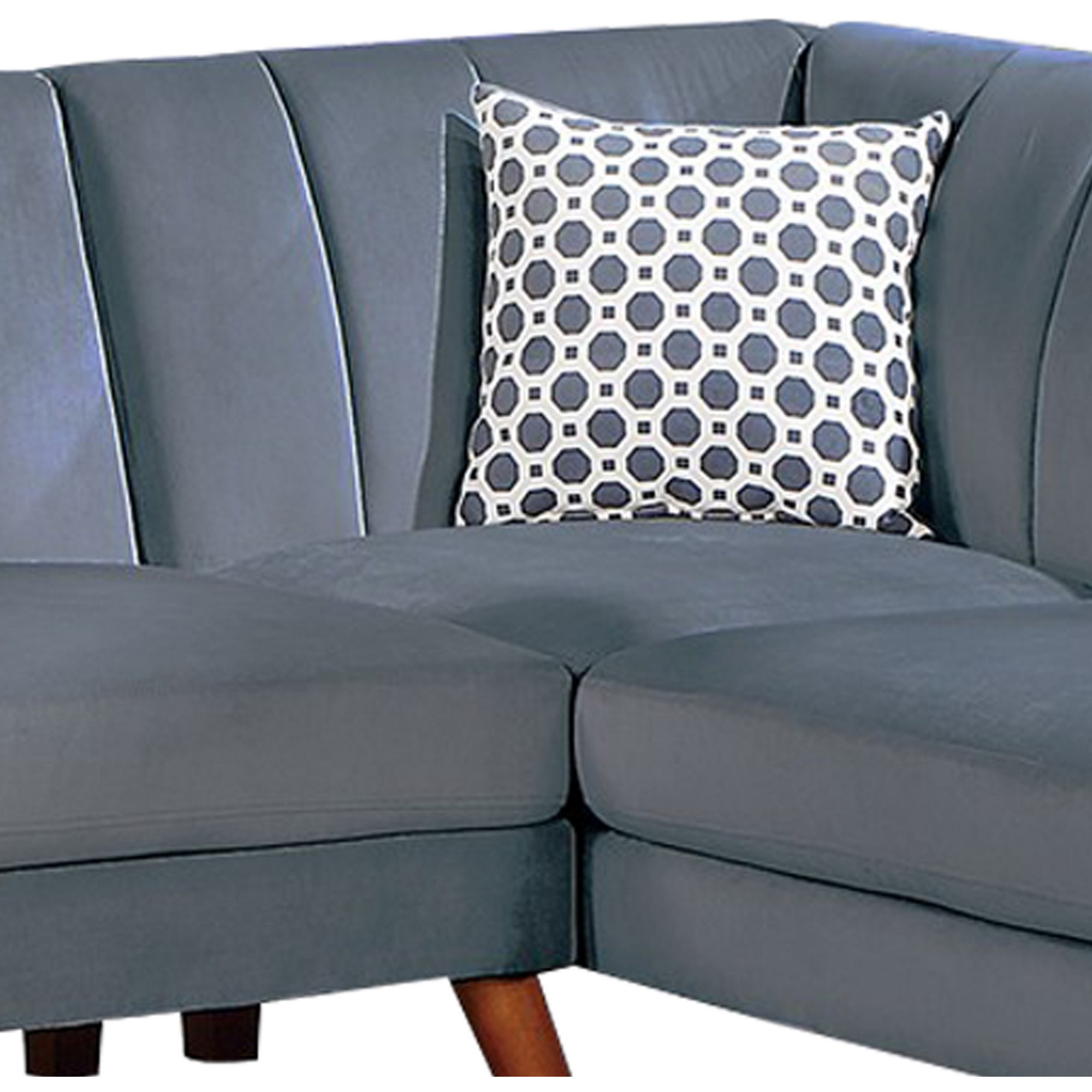 Lynn 2 Piece L Shape Sectional Sofa, Chaise, Vertical Tufted Velvet, Gray