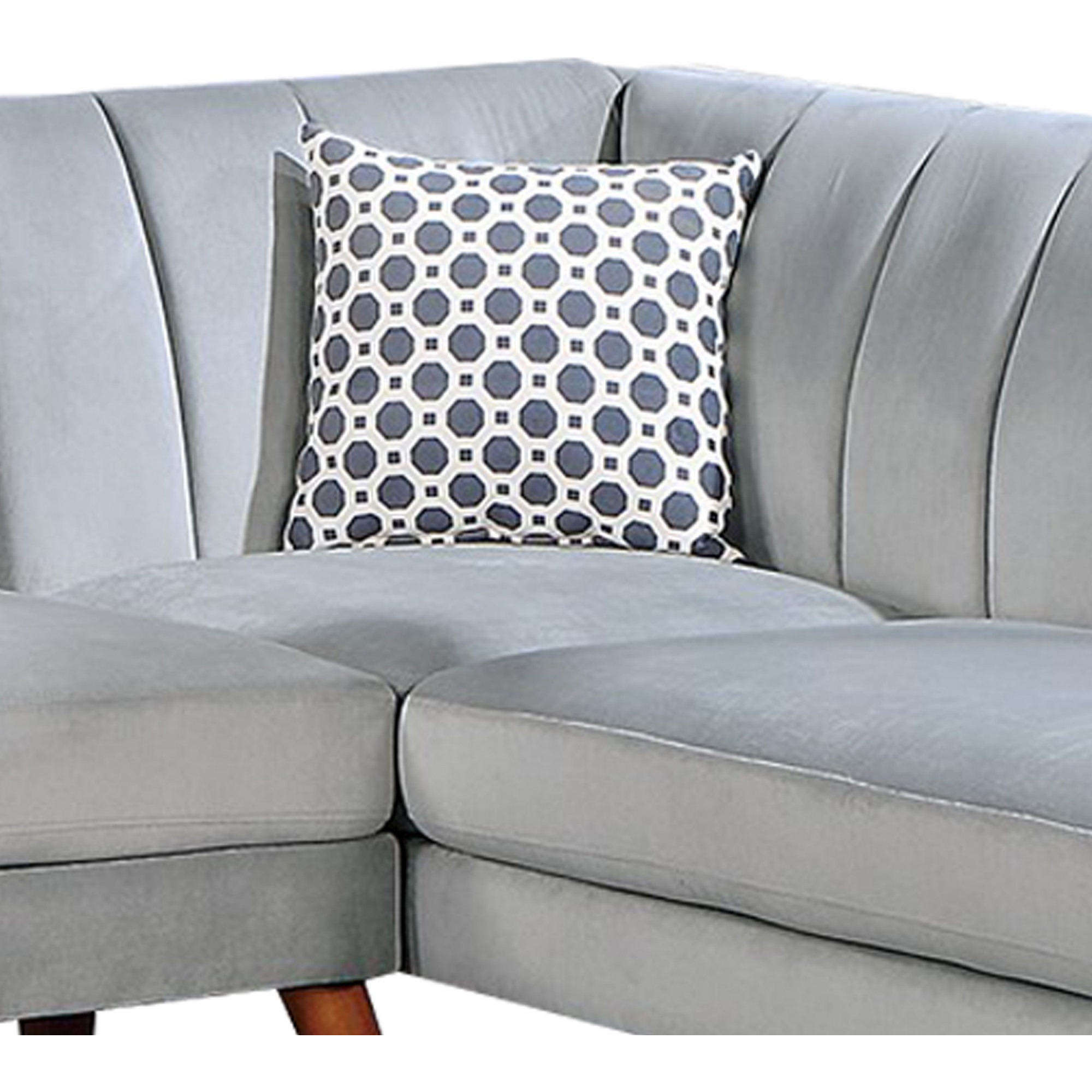 Lynn 2 Piece Sectional Sofa Set, Chaise Lounger, Tufted Velvet, Light Gray