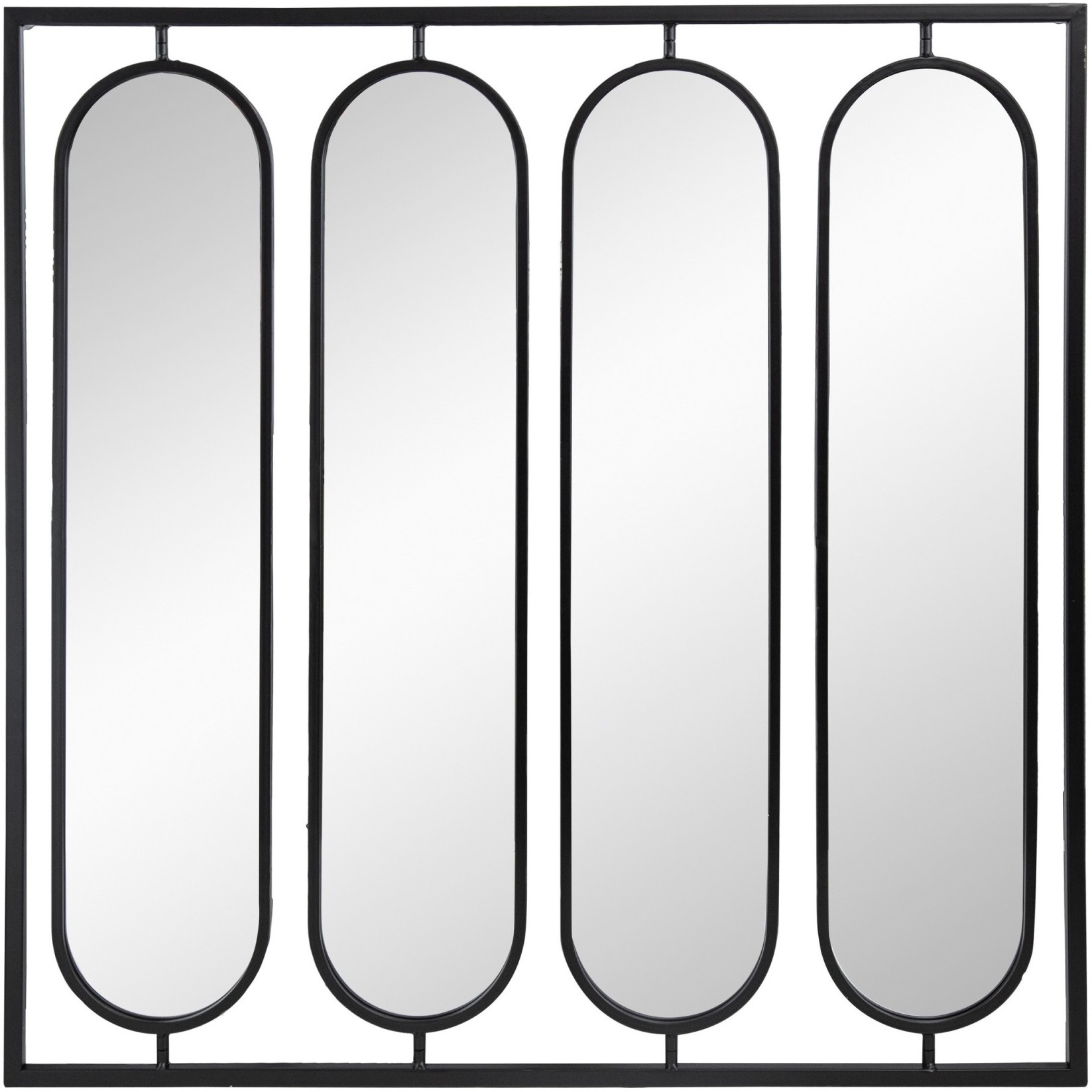 36 Inch Modern Wall Decor, 4 Swiveling Oblong Mirrors, Black Metal Frame