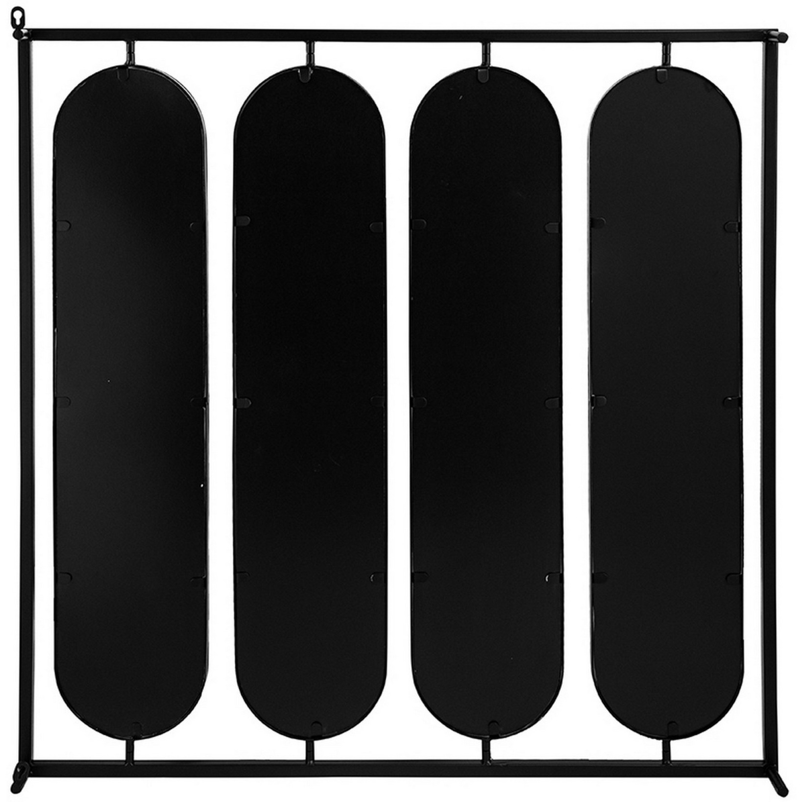 36 Inch Modern Wall Decor, 4 Swiveling Oblong Mirrors, Black Metal Frame