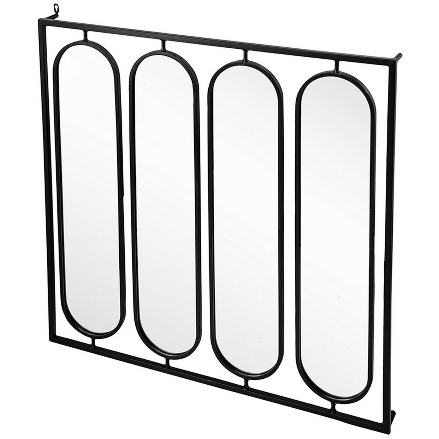 36 Inch Modern Wall Decor, 4 Swiveling Oblong Mirrors, Black Metal Frame