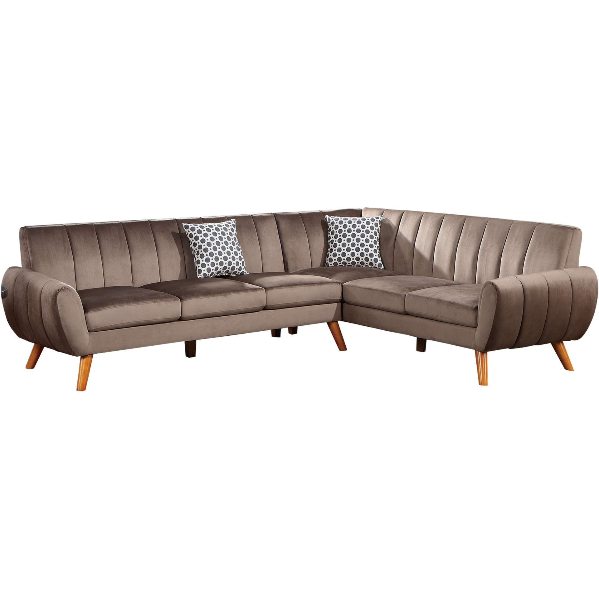 Lynn 2 Piece L Shaped Sectional Sofa, Vertical Tufting, Velvet, Taupe Brown