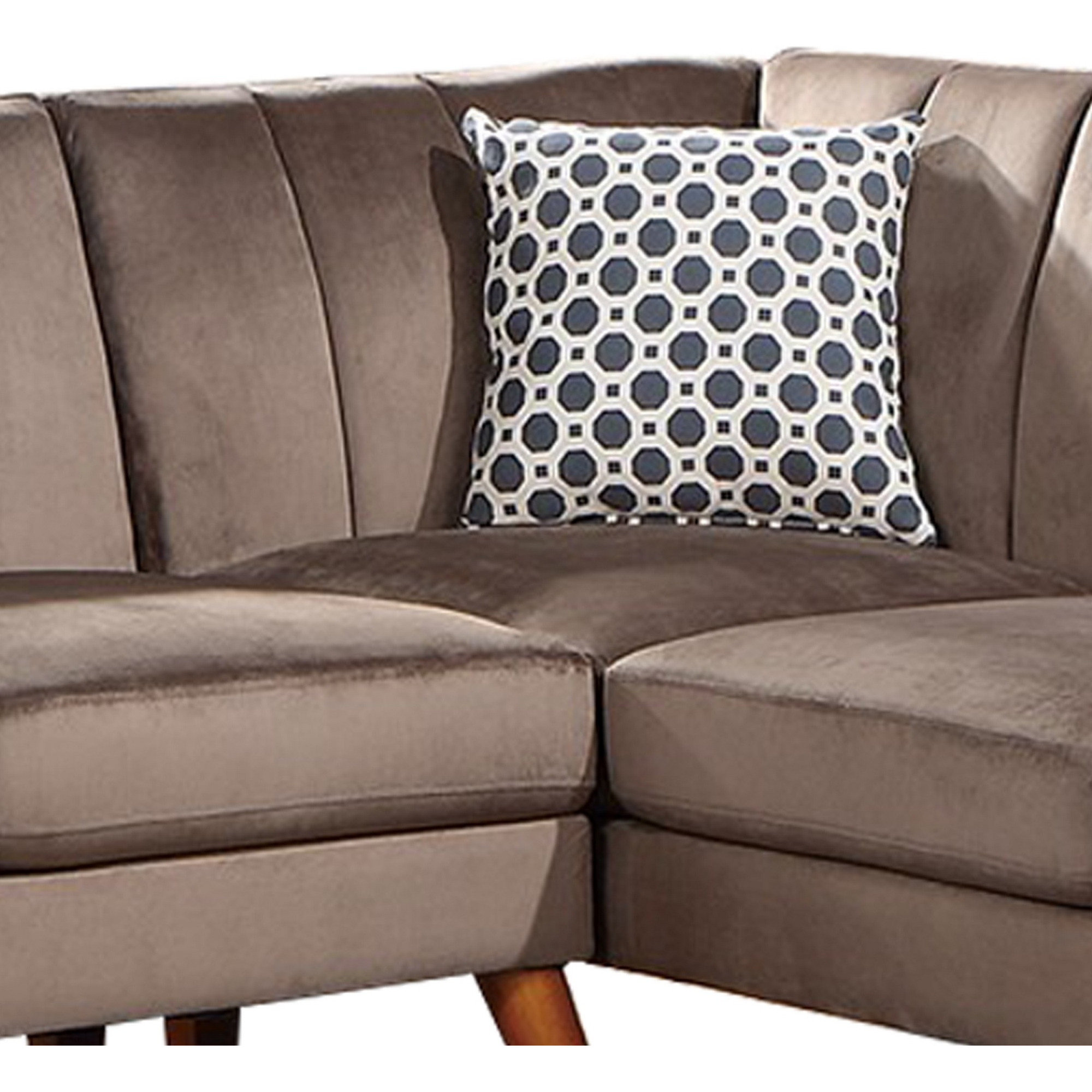 Lynn 2 Piece L Shaped Sectional Sofa, Vertical Tufting, Velvet, Taupe Brown