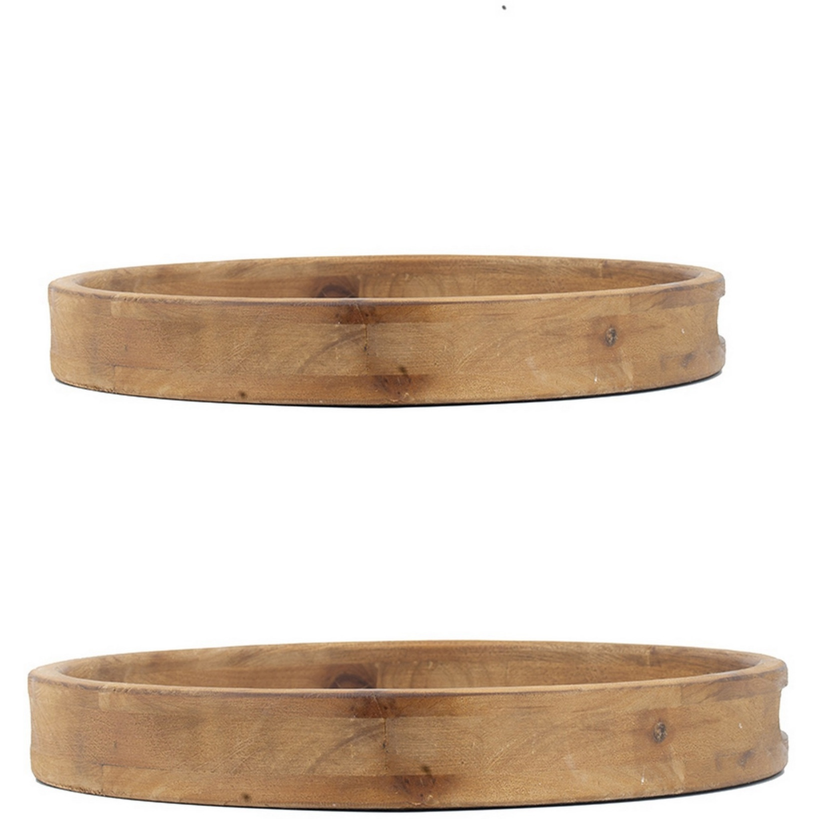 18, 15 Inch Round Decorative Tray, Marble Effect, Brown Fir Wood Frame