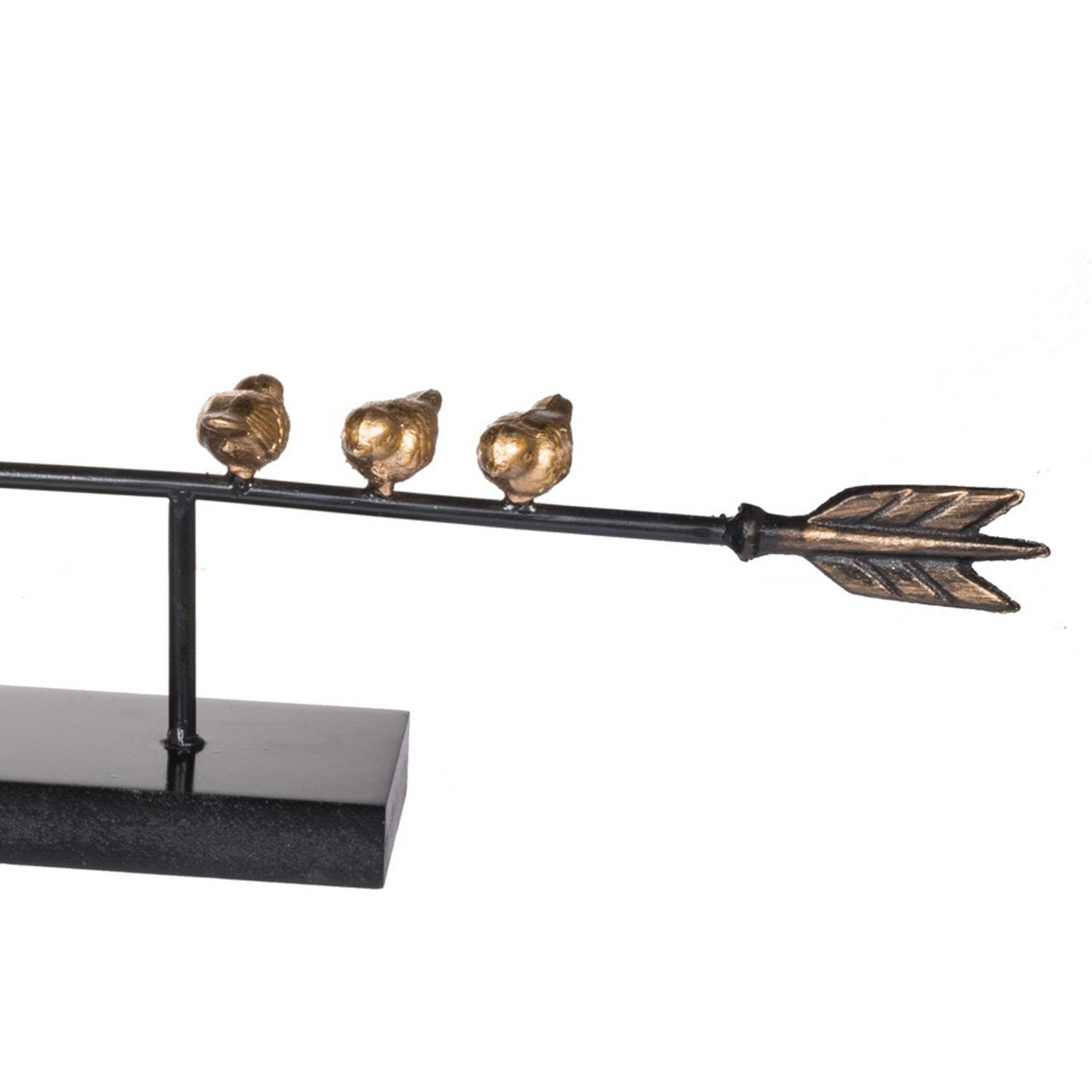 33 Inch Modern Accent Decor, Golden Metal Perched Birds on a Black Arrow