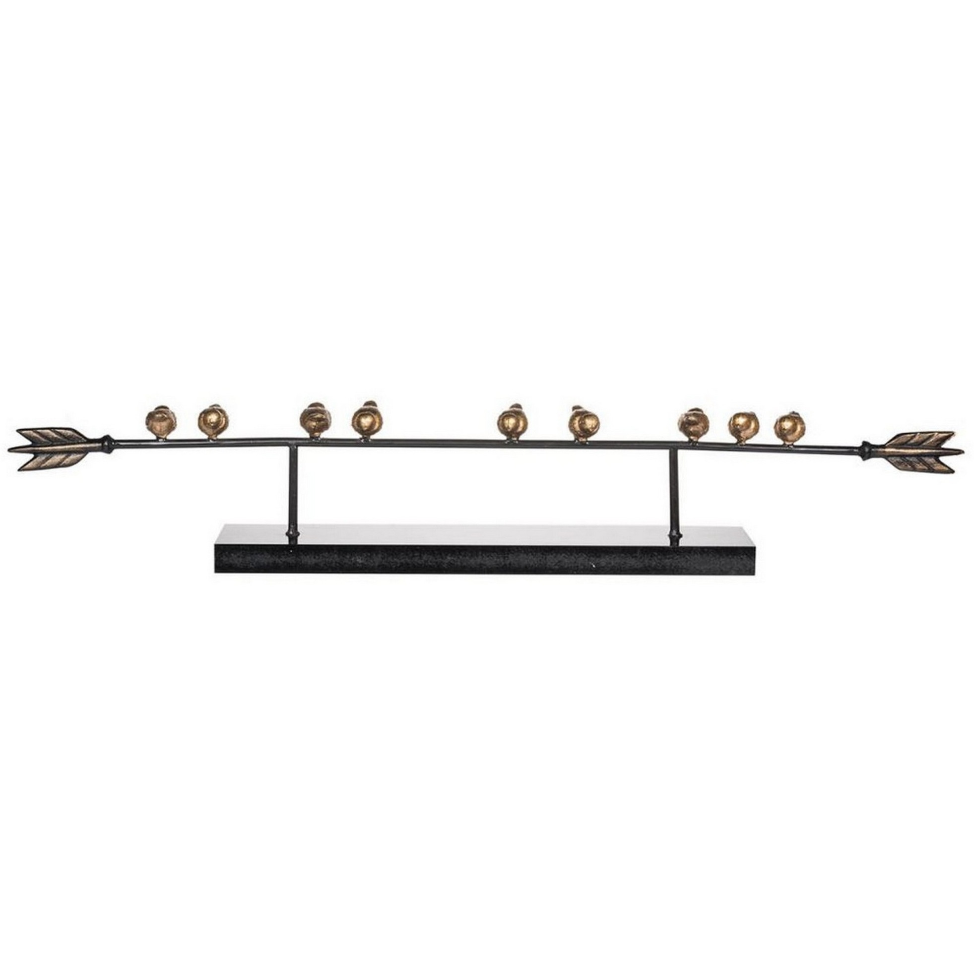 33 Inch Modern Accent Decor, Golden Metal Perched Birds on a Black Arrow