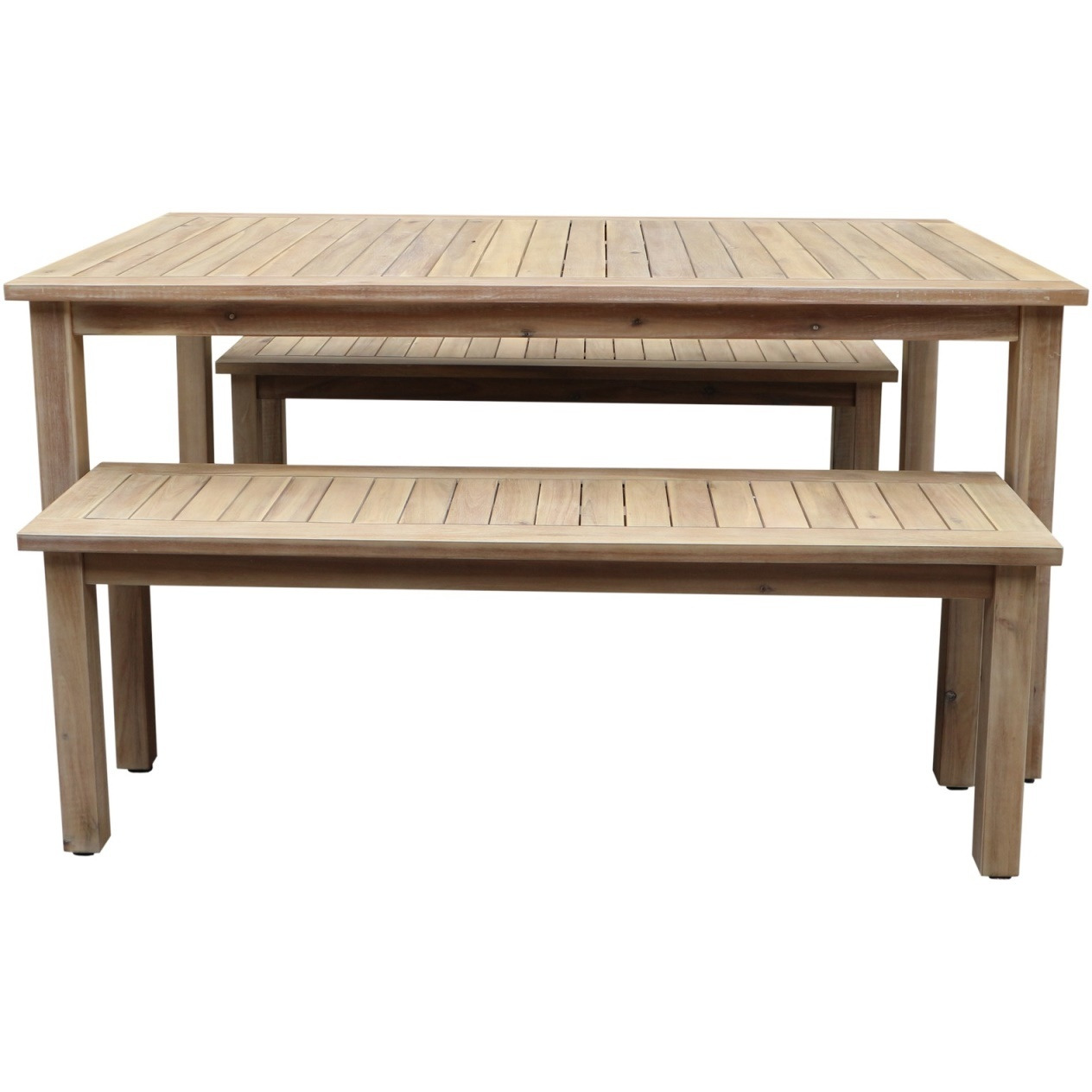 Felix 3 Piece Modern Dining Set, Natural Brown Acacia Wood Frame, 6 Seater