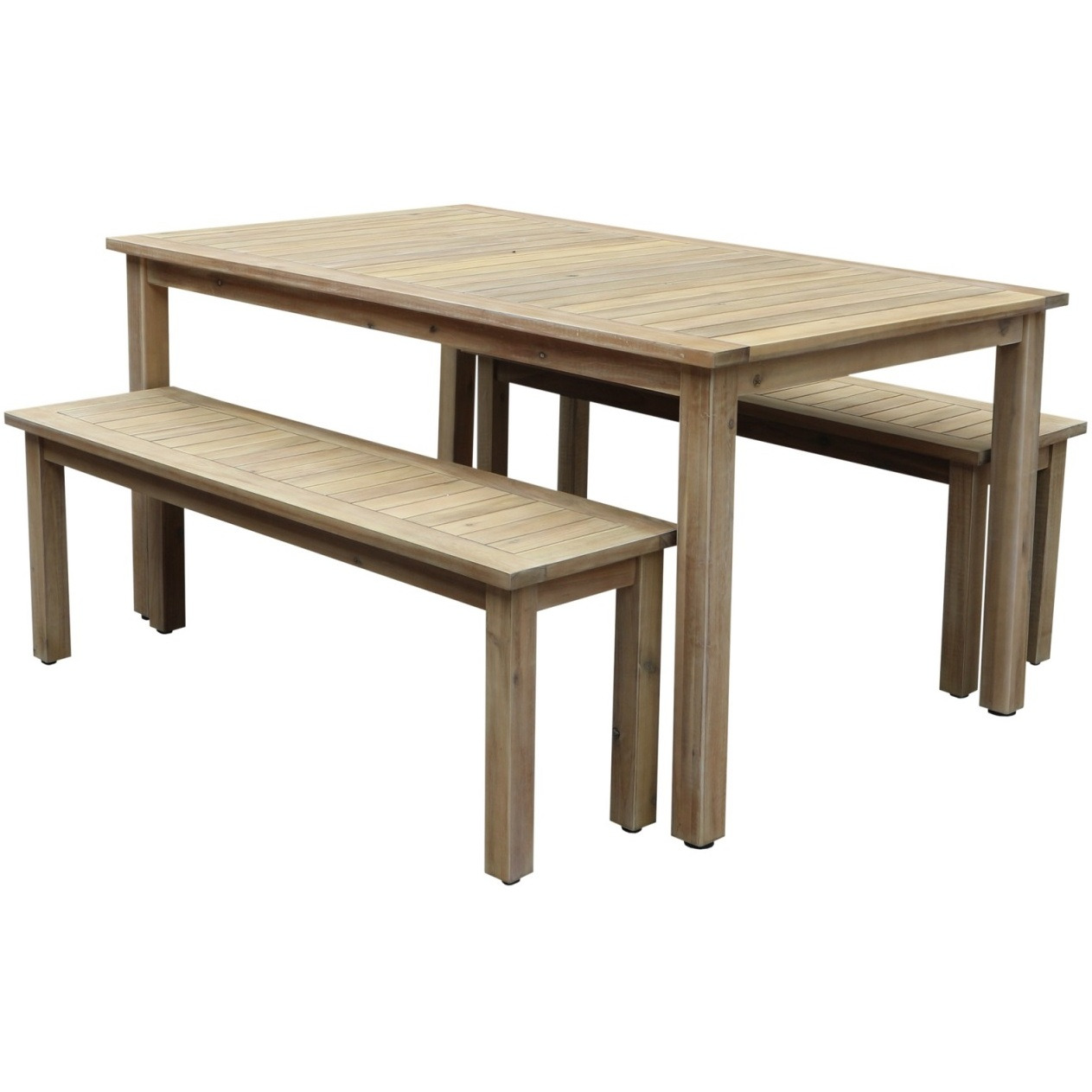 Felix 3 Piece Modern Dining Set, Natural Brown Acacia Wood Frame, 6 Seater