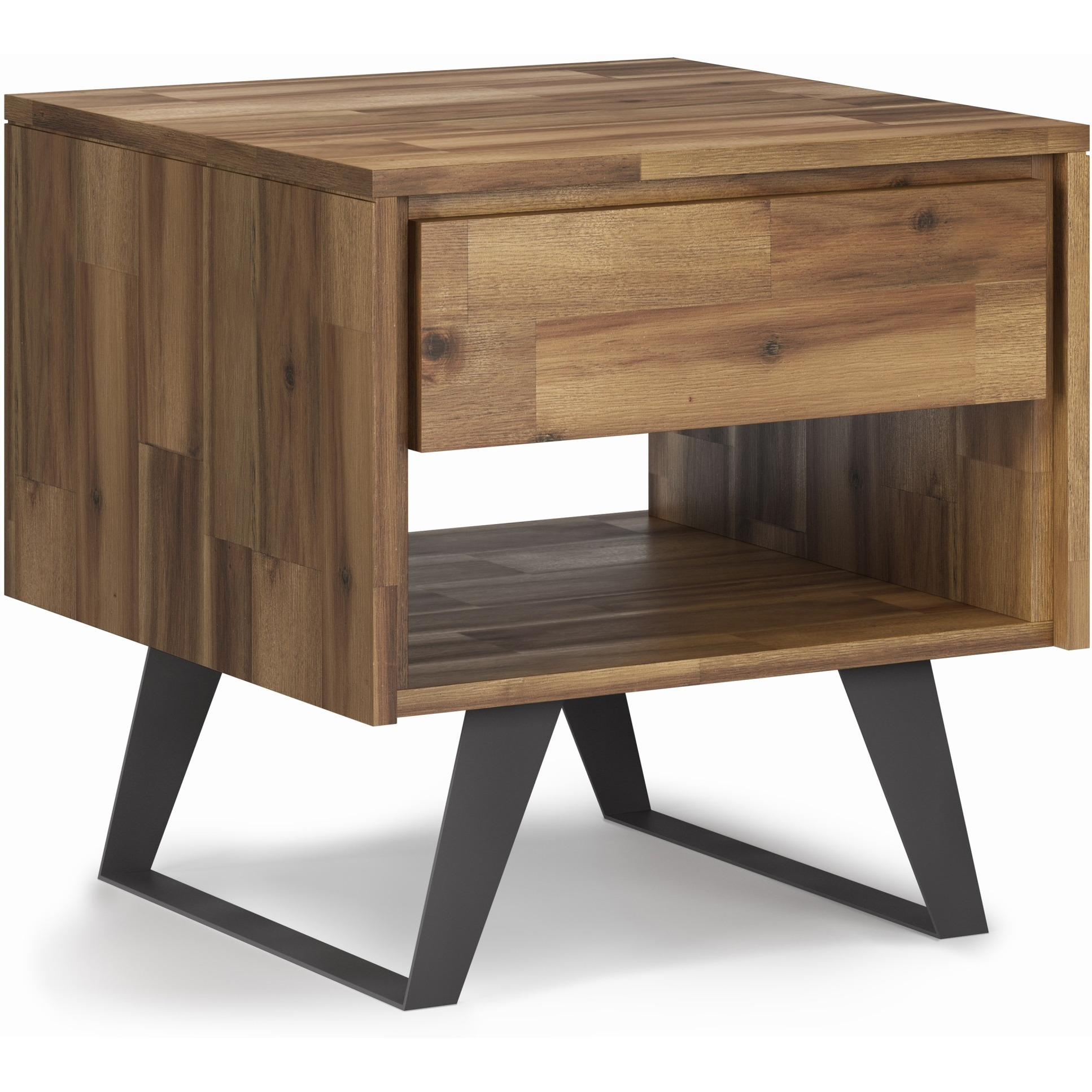 Lowry SOLID ACACIA WOOD & Metal 22 in Wide Square End Side Table