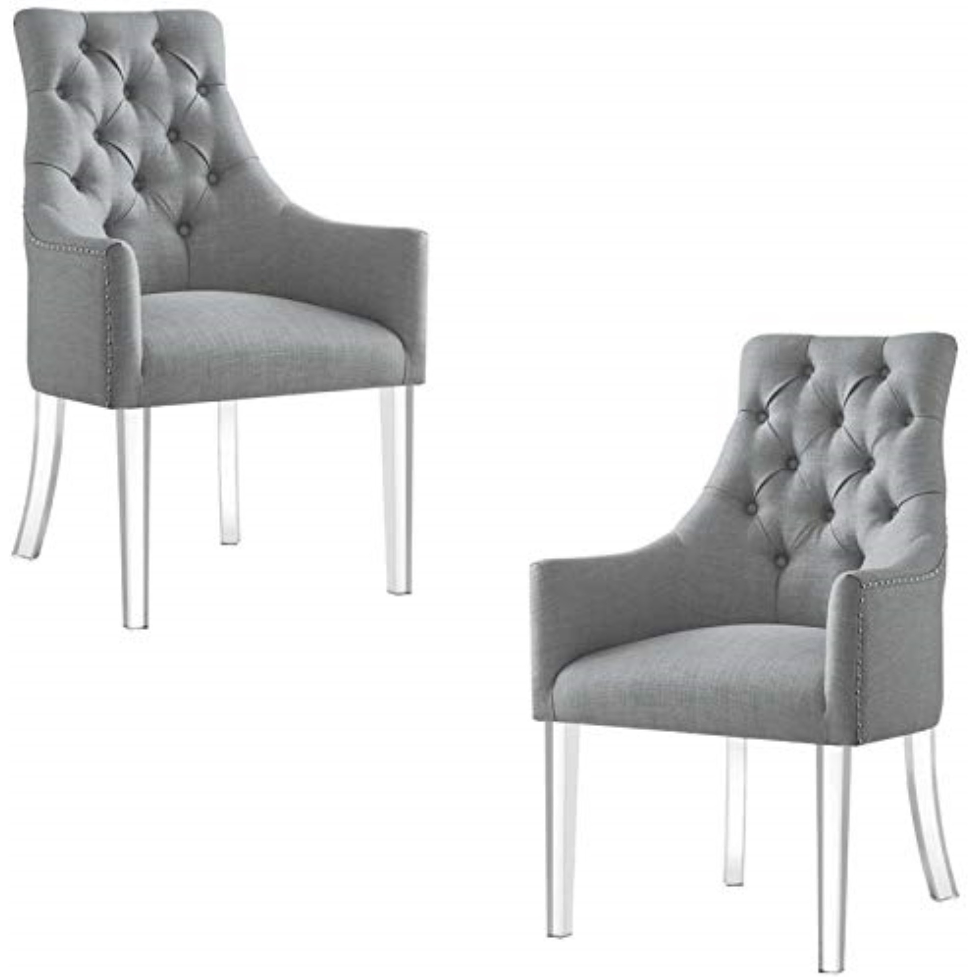 Colton Linen Acrylic Leg Dining Chair Set of 2, Light Grey