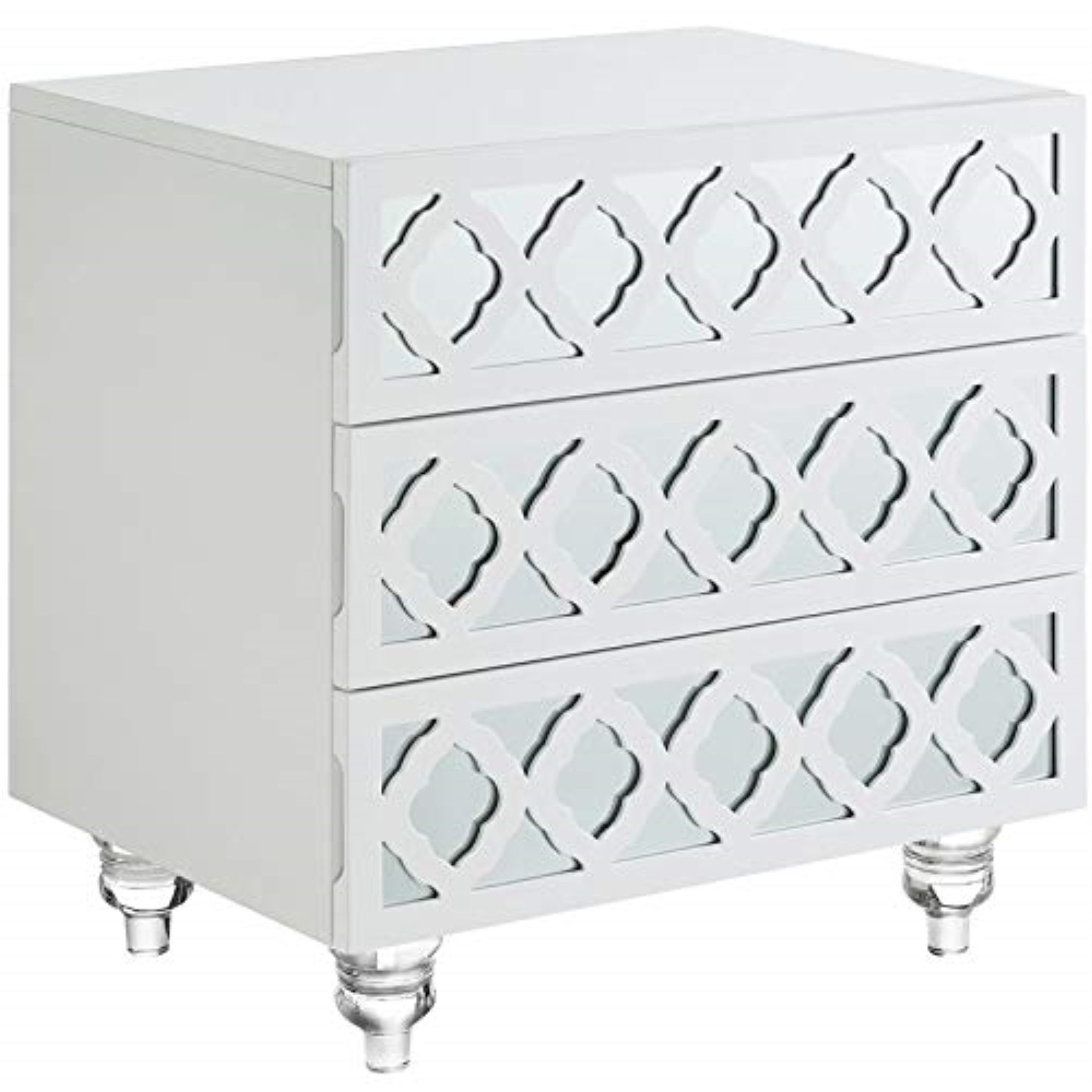 Serenity MDF Wood Modern Lacquer Finish Lucite Leg Side Table/Accent Table/Nightstand, White