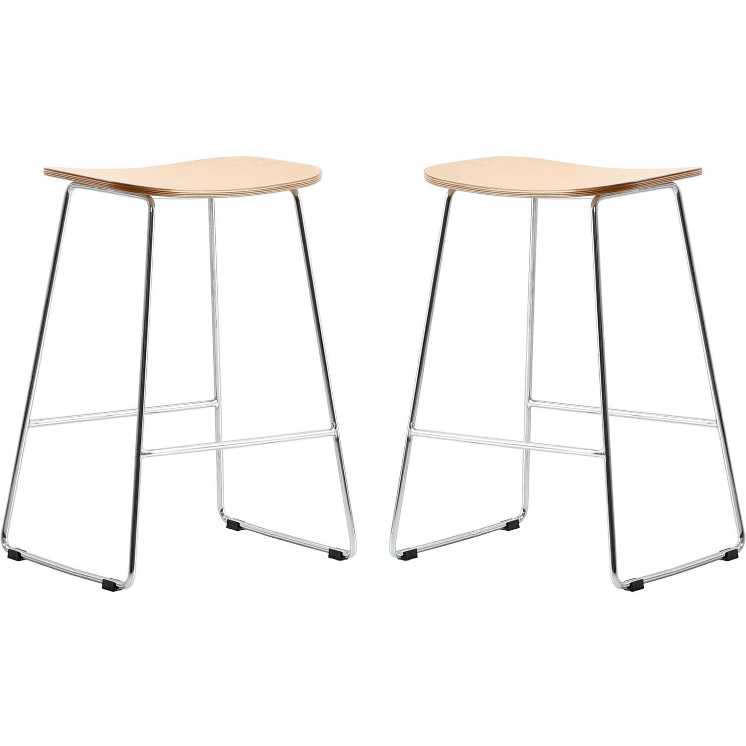 LeisureMod Melrose Modern Wood Counter Stool With Chrome FrameSet of 2