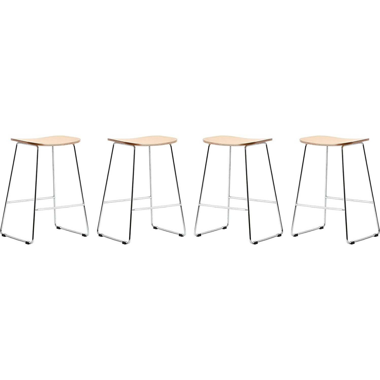 LeisureMod Melrose Modern Wood Counter Stool With Chrome Frame Set of 4