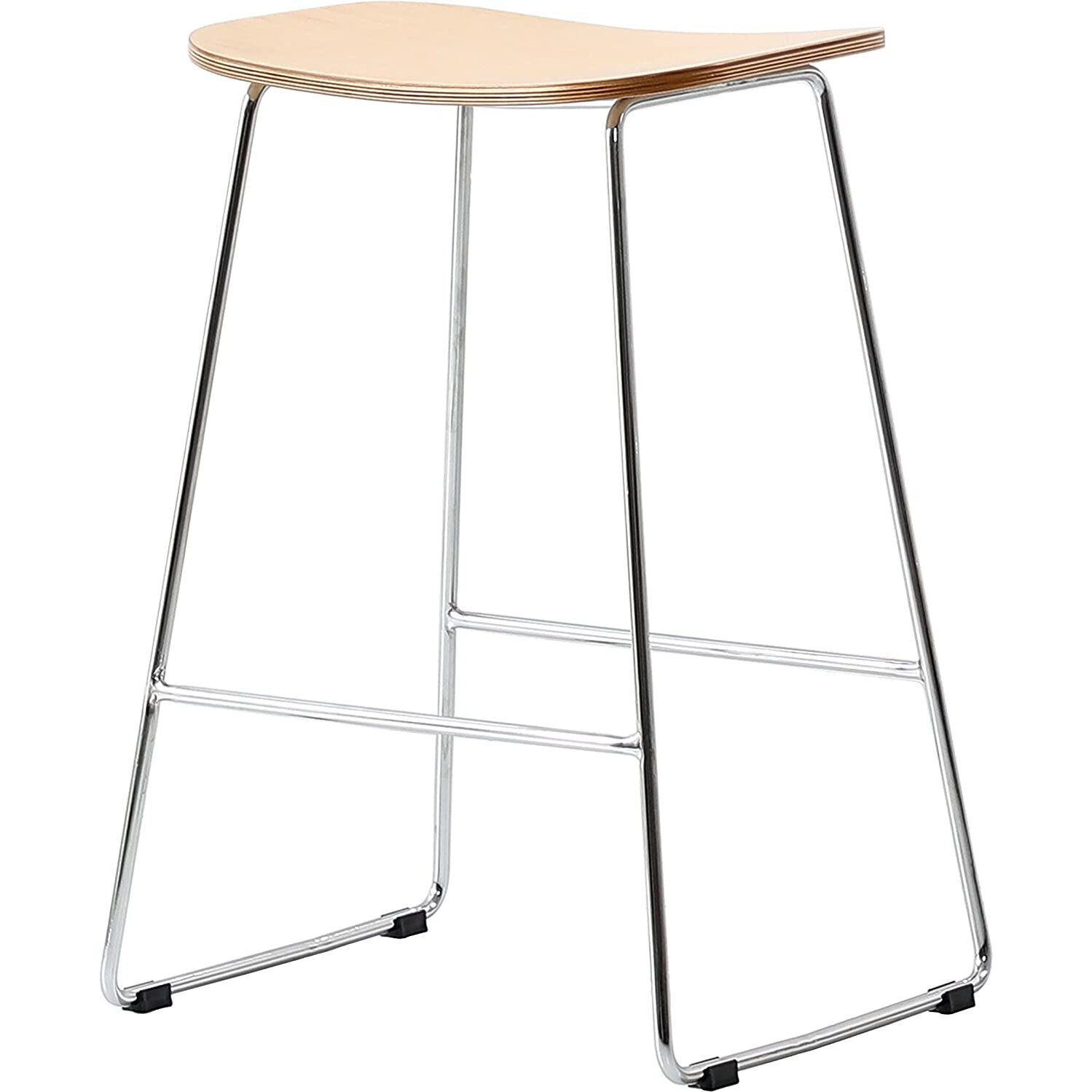 LeisureMod Melrose Modern Wood Counter Stool With Chrome Frame Set of 4