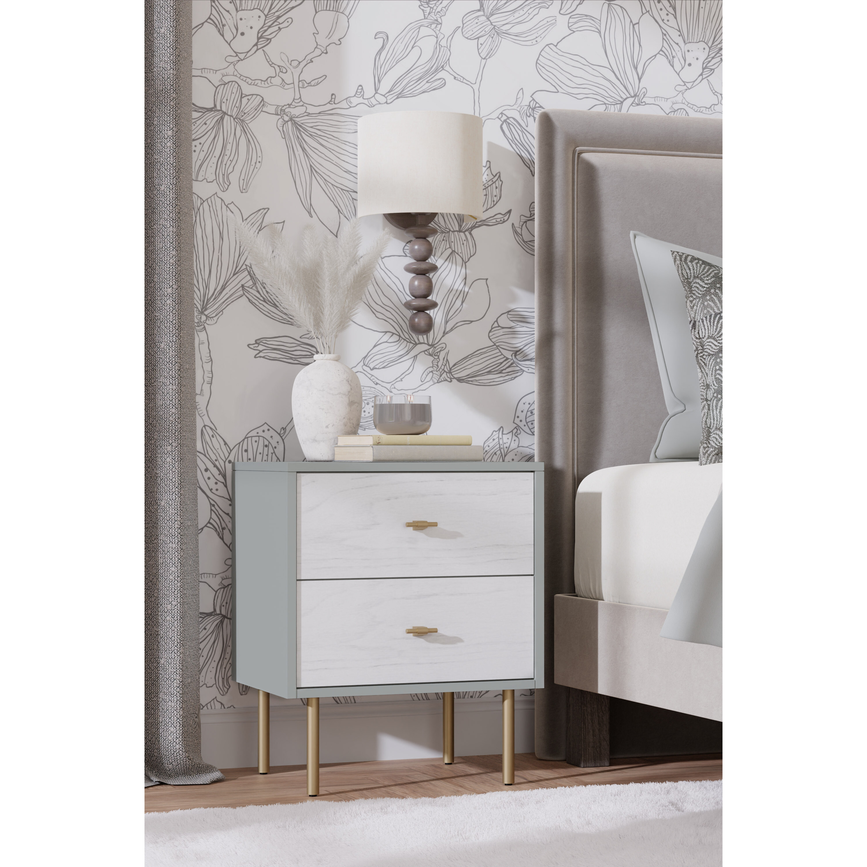 Saige Nightstand - Weathered White/Gray