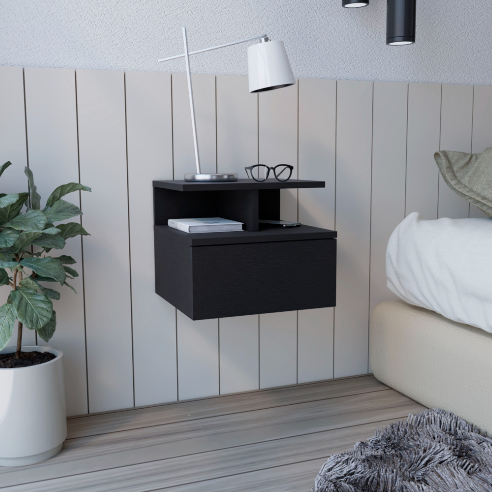 Adele Floating Nightstand -Bedroom-Black