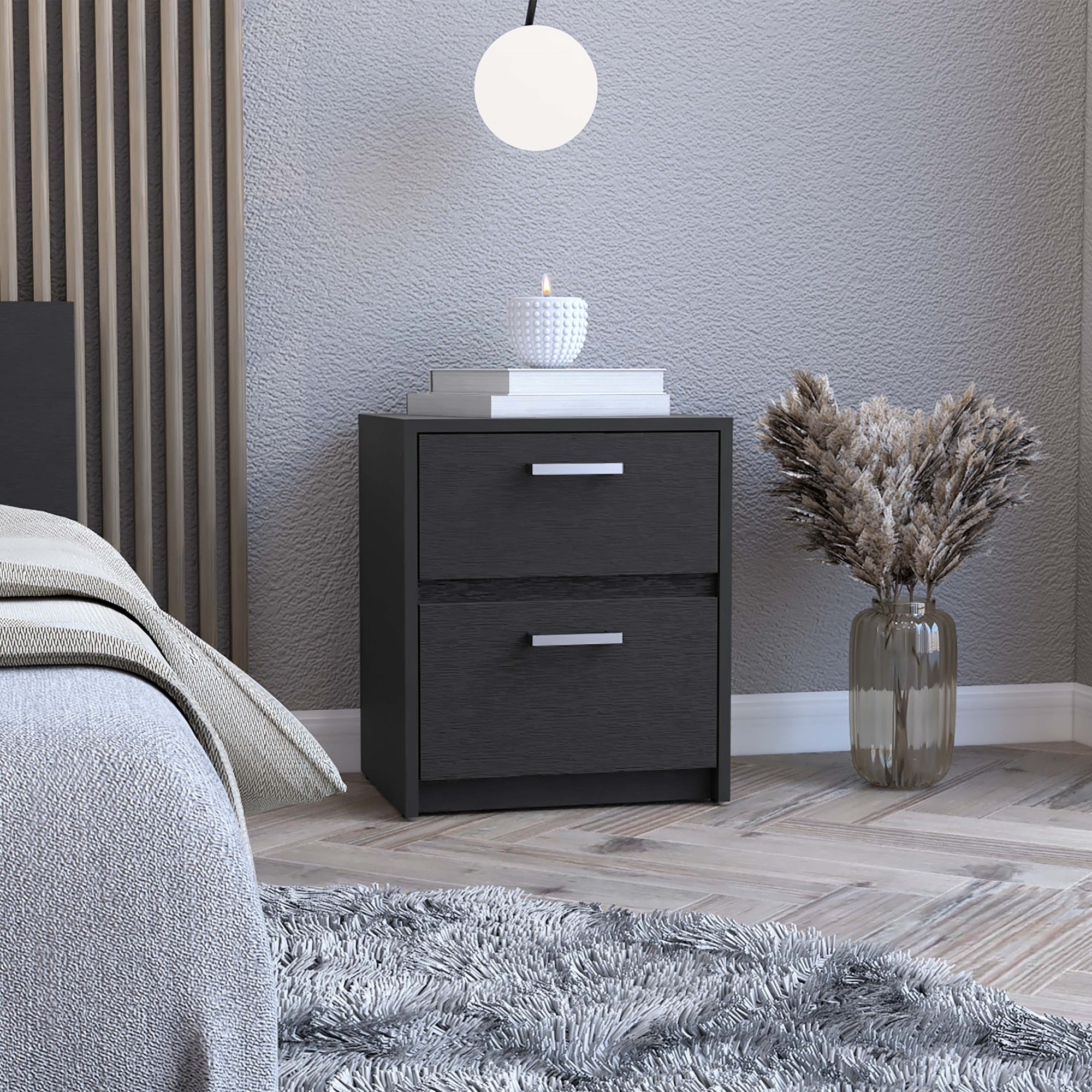 Trivor 2 Drawers Nightstand -Bedroom-Black