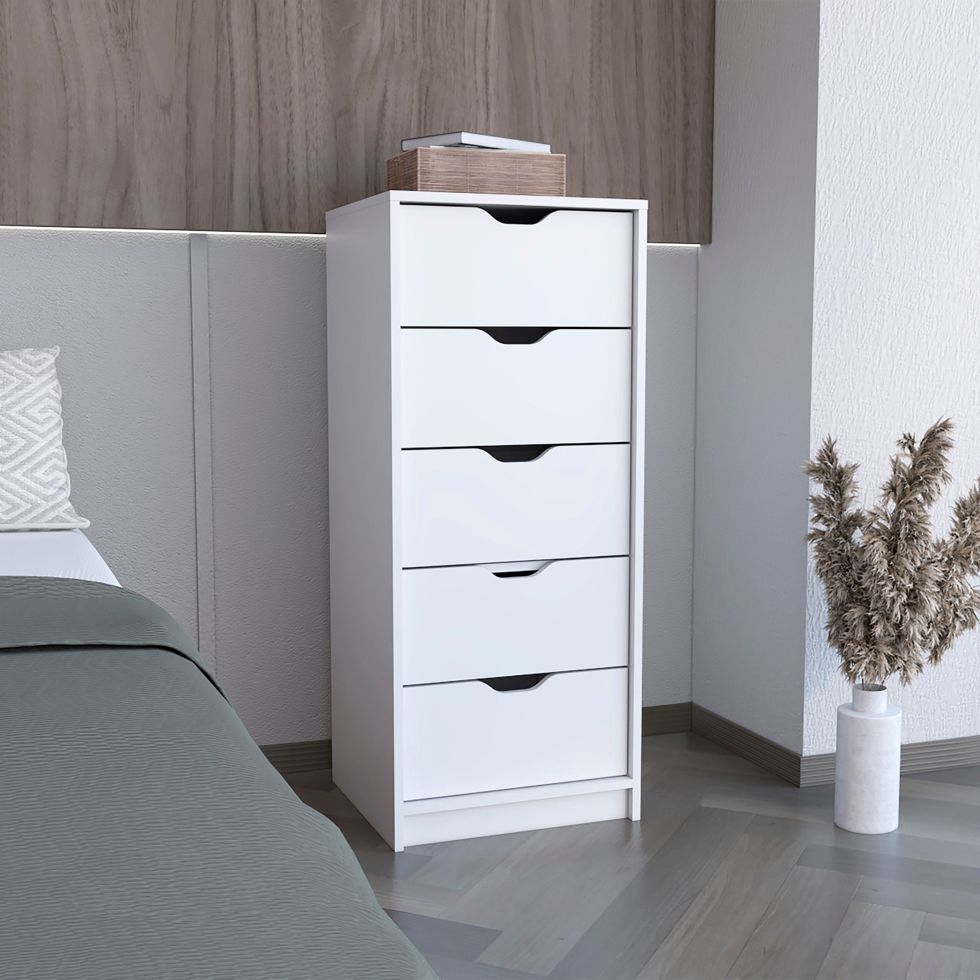 Basilea 5 Drawers Tall Dresser -Bedroom-White