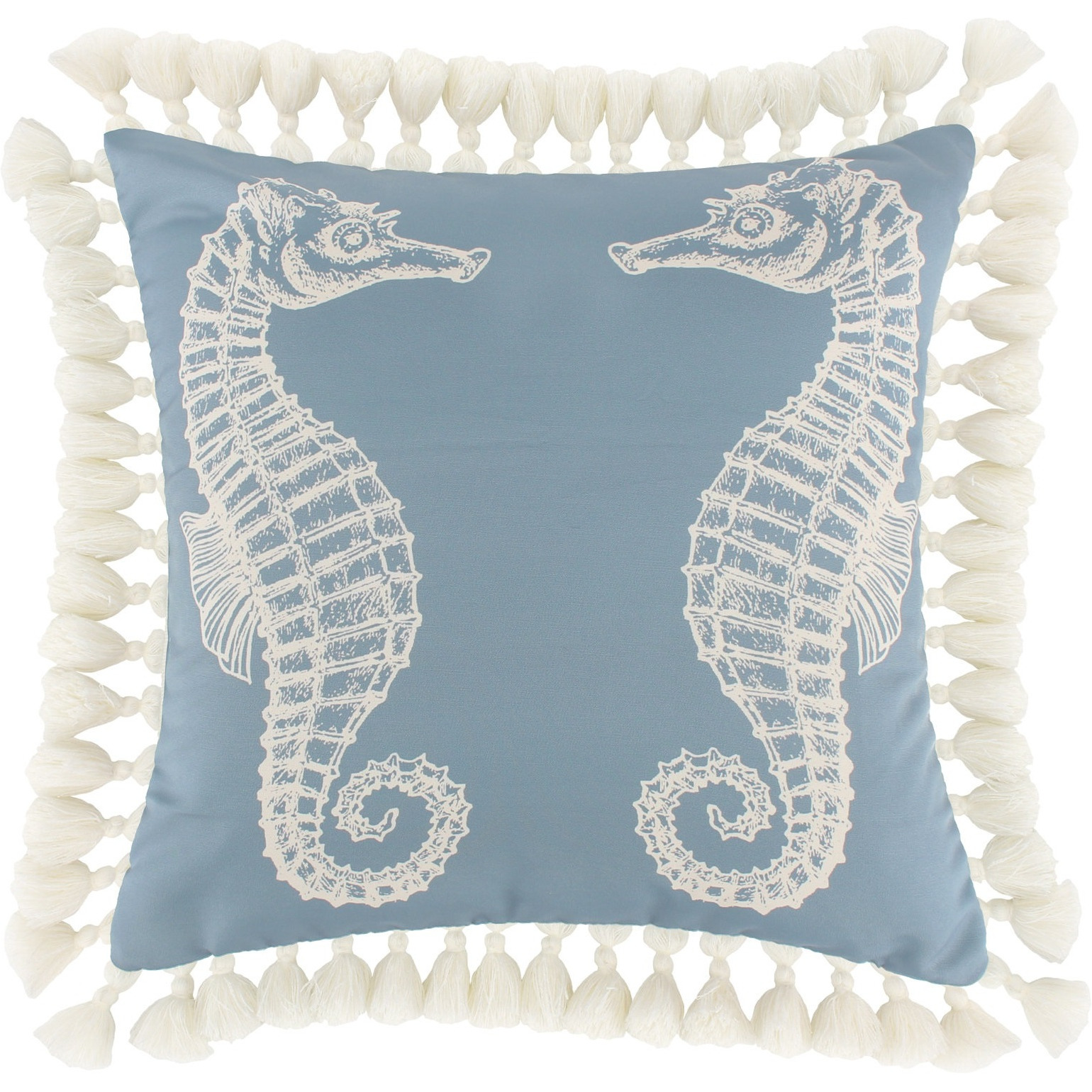 Set of 2 Decorative Throw Pillows, Seahorse and Starfish Polyester, Tassels