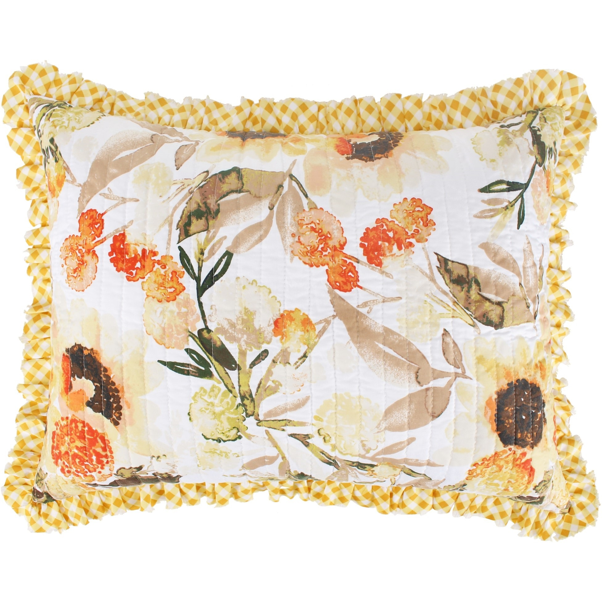 Kelsa Set of 2 Standard and King Floral Pillow Sham Set, Polyester, Gold