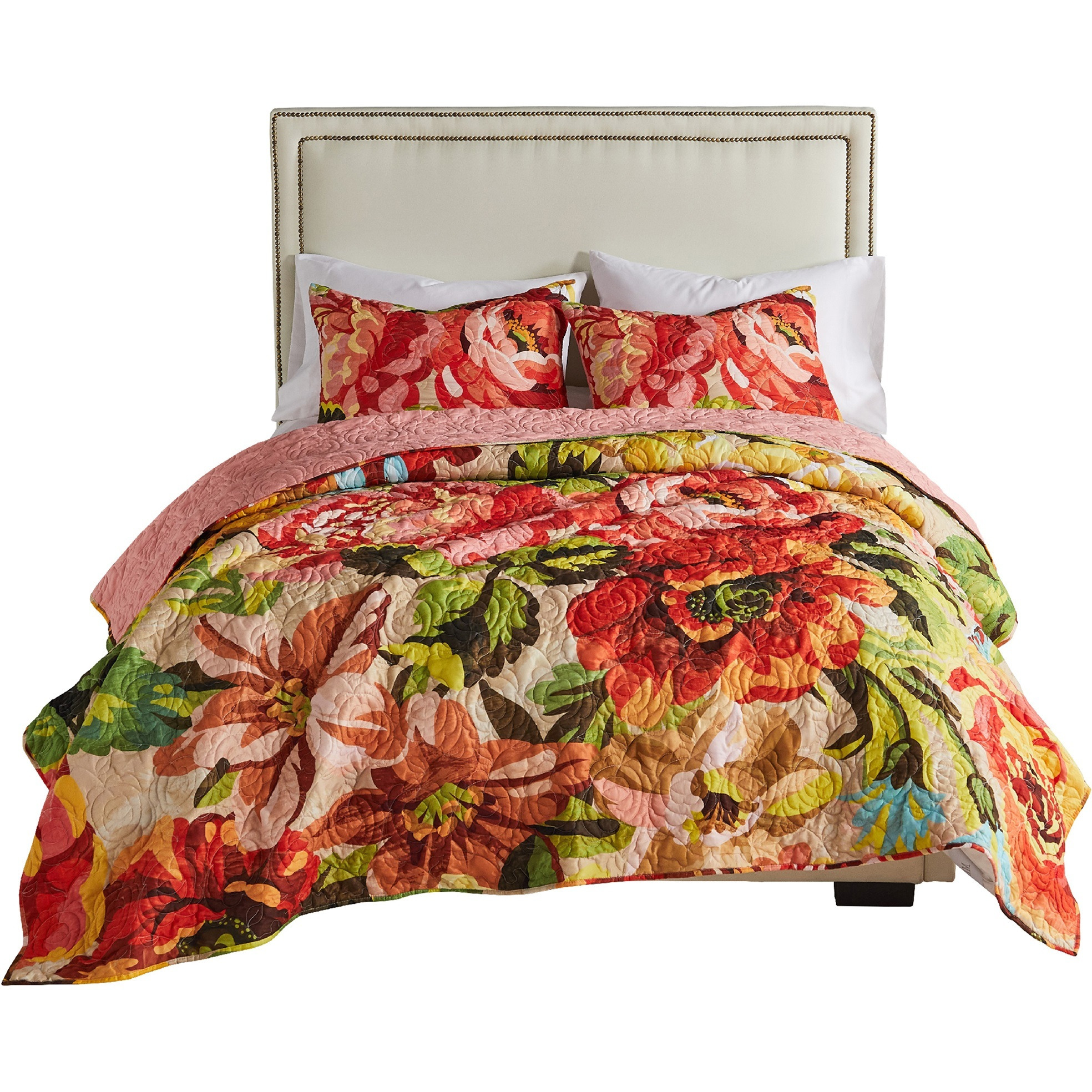 Dahl 3 Piece Queen Quilt Set, 2 Pillow Shams, Polyester Fill, Multicolor
