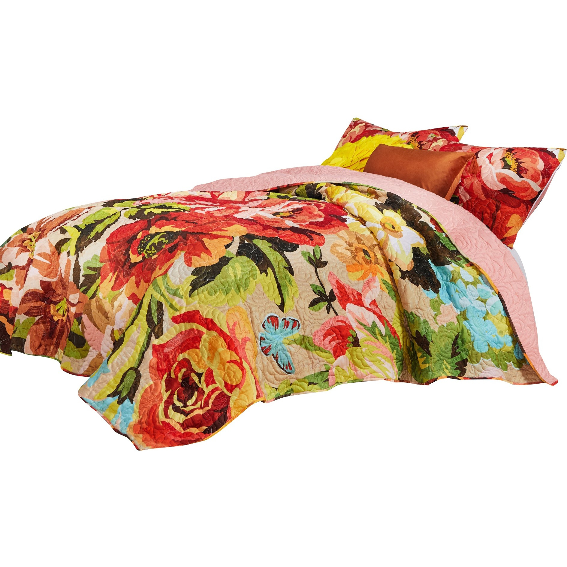 Dahl 3 Piece Queen Quilt Set, 2 Pillow Shams, Polyester Fill, Multicolor