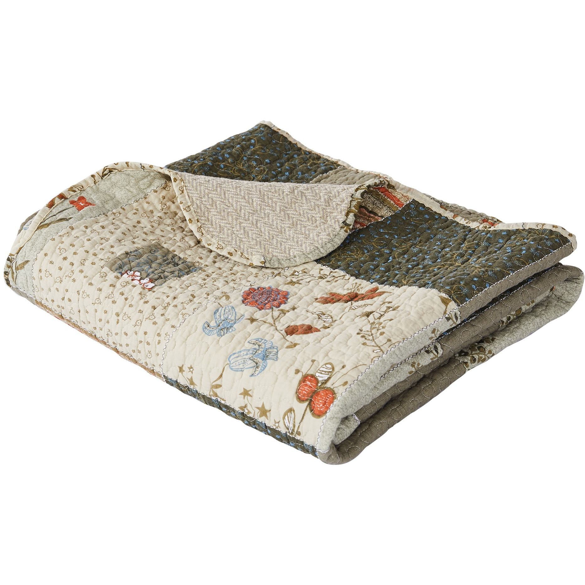50 x 60 Cotton Quilted Throw Blanket with Fill, Wild Flowers, Multicolor