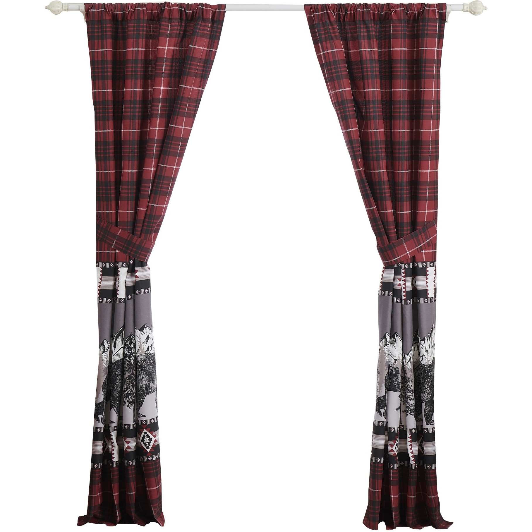 Sofia 84 Inch Bear Panel Curtains, Poly Microfiber, Red and Black Plaid